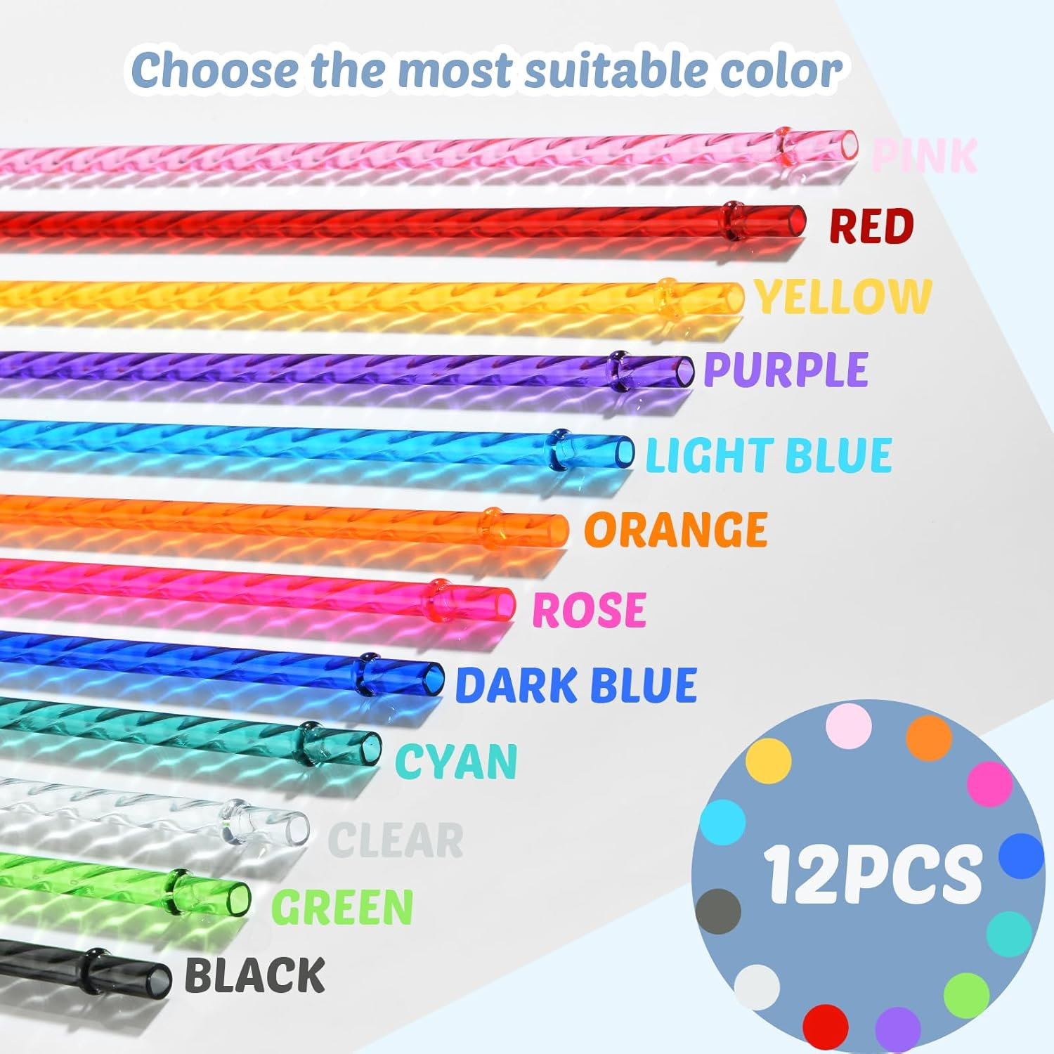 AUMA 12-Pack Reusable Swirl Straws, 11" Long Colorful Hard Plastic Tumbler Replacement Straws for 16 OZ 20 OZ 30 OZ Stanley, YETI, Starbucks, Tumblers with Brush image number 6