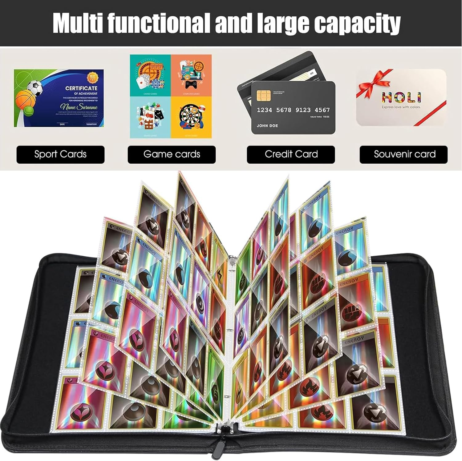 9 Pocket Card Binder, Premium Zip Trading Card Binder, 900 Double Sided Pocket PU Collection, Collector Album, Card Folder for MTG, TCG, Sports Cards, image number 1