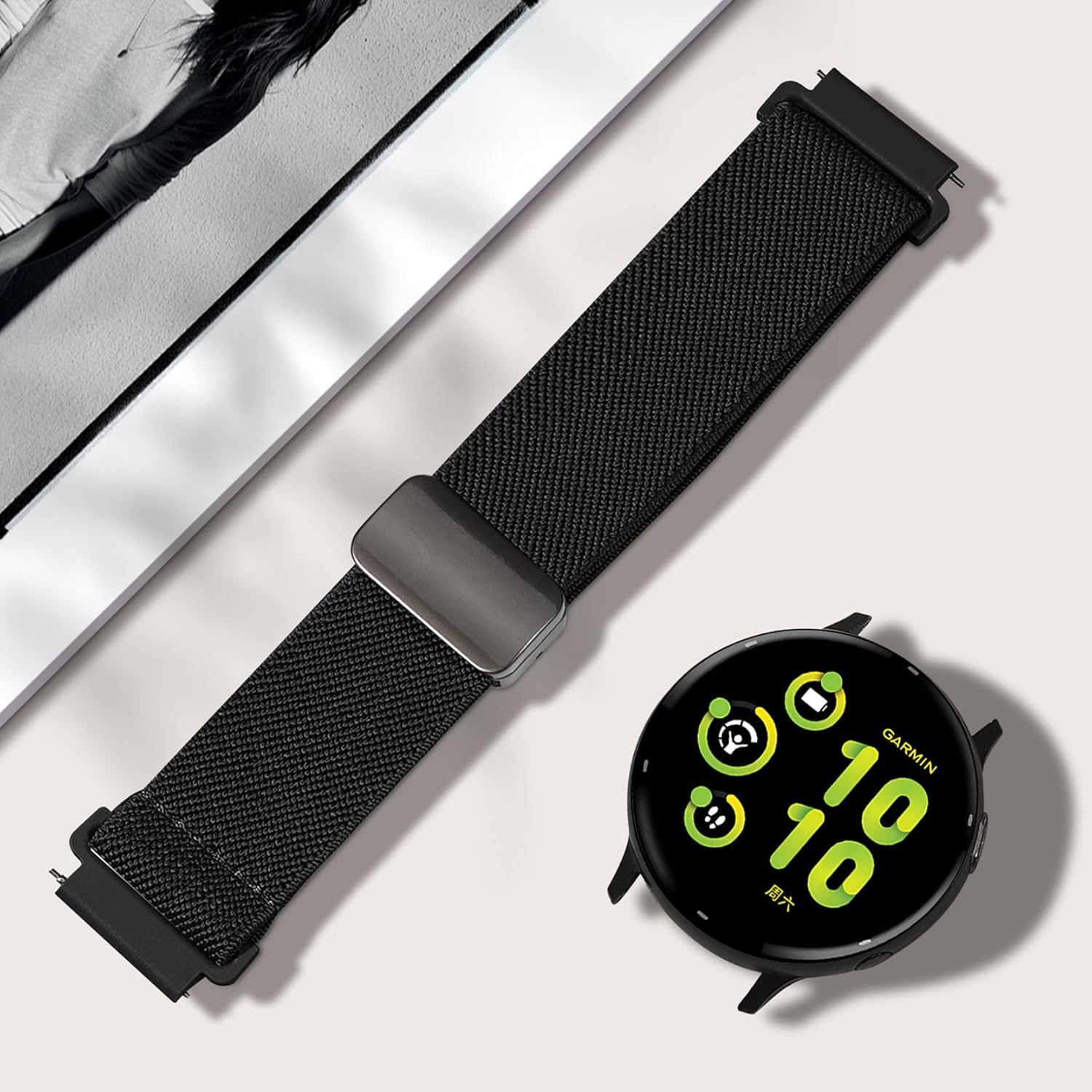 Everact 20Mm Nylon Magnetic Watch Band Compatible with Garmin Vivoactive 6/5/3/3 Music/Venu/Venu Sq/Venu Sq 2/Venu 2 Plus,Loop Magnetic Stretchy Elastic Replacement Strap for Forerunner 55/165/245/645 image number 4