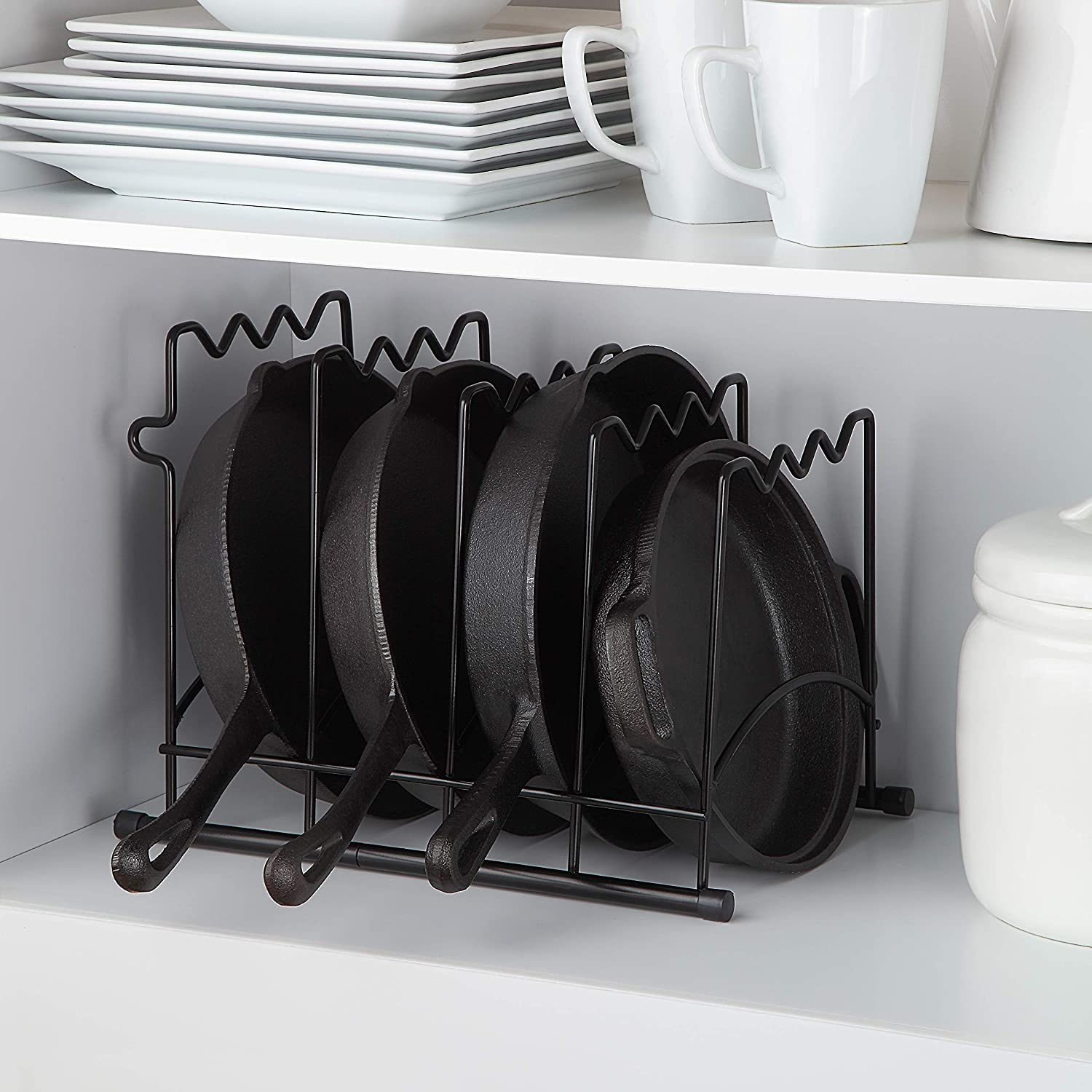 Sunnypoint Metal Heavy Duty Kitchen Countertop Cabinet Pantry Pan, Pot Lid, and Pot Organizer Rack Holder, 9.13 X 10.43 X 13.78 Inch, Black image number 3