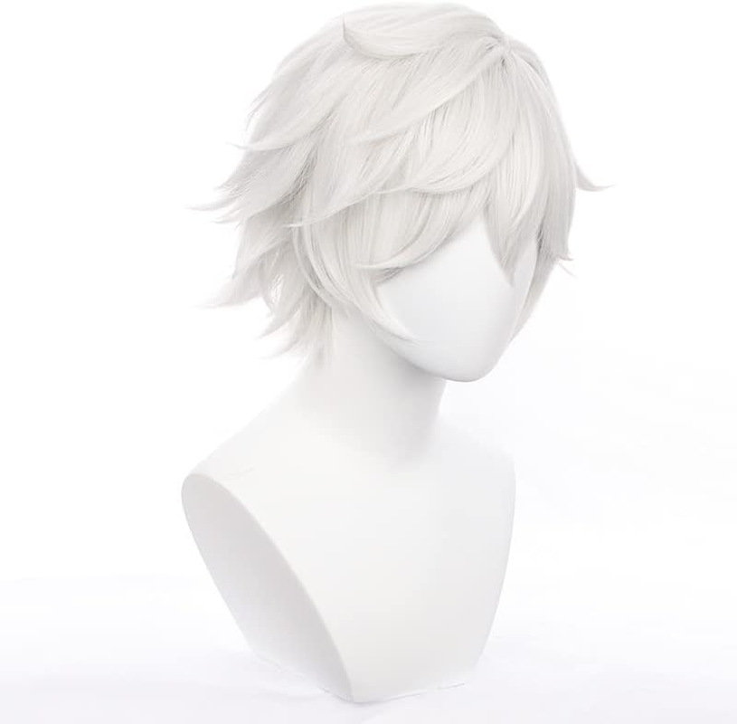 Tongtta Anime Gray White Cosplay Gabimaru Wig Short Curly Hair for Men Halloween Costume Wig for Party - Blonde image number 4