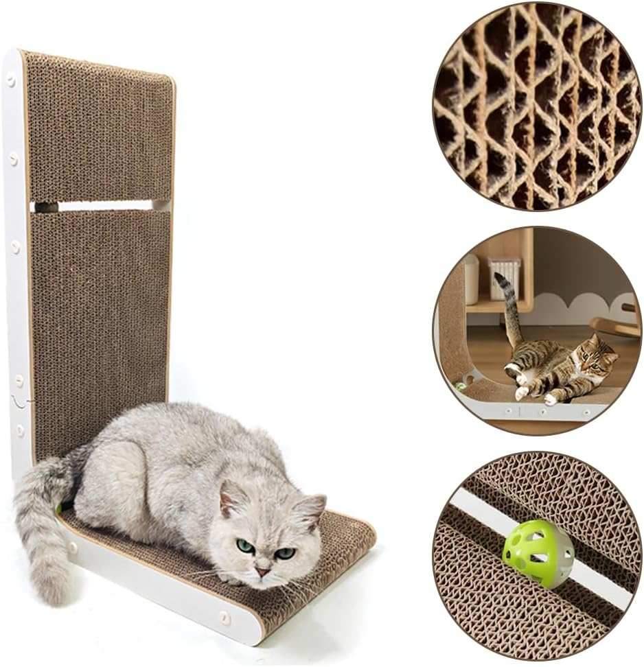 L-Shape Vertical Cat Scratching Board, 23.6" Wall-Mounted Cardboard Cat Scratcher with Catnip Ball Toys, Large Furniture Protector for Indoor Cats image number 1