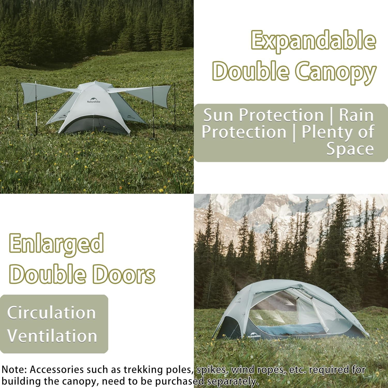 Naturehike Star River UL Lightweight 2 Person Tent for Camping 15D Ultralight Silicone Coated Fabric Weighs Only 50.82Oz Compact Storage Waterproof Double Canopy and Door Aluminum Pole Anti-Mosqui - Moonstone Gray image number 3