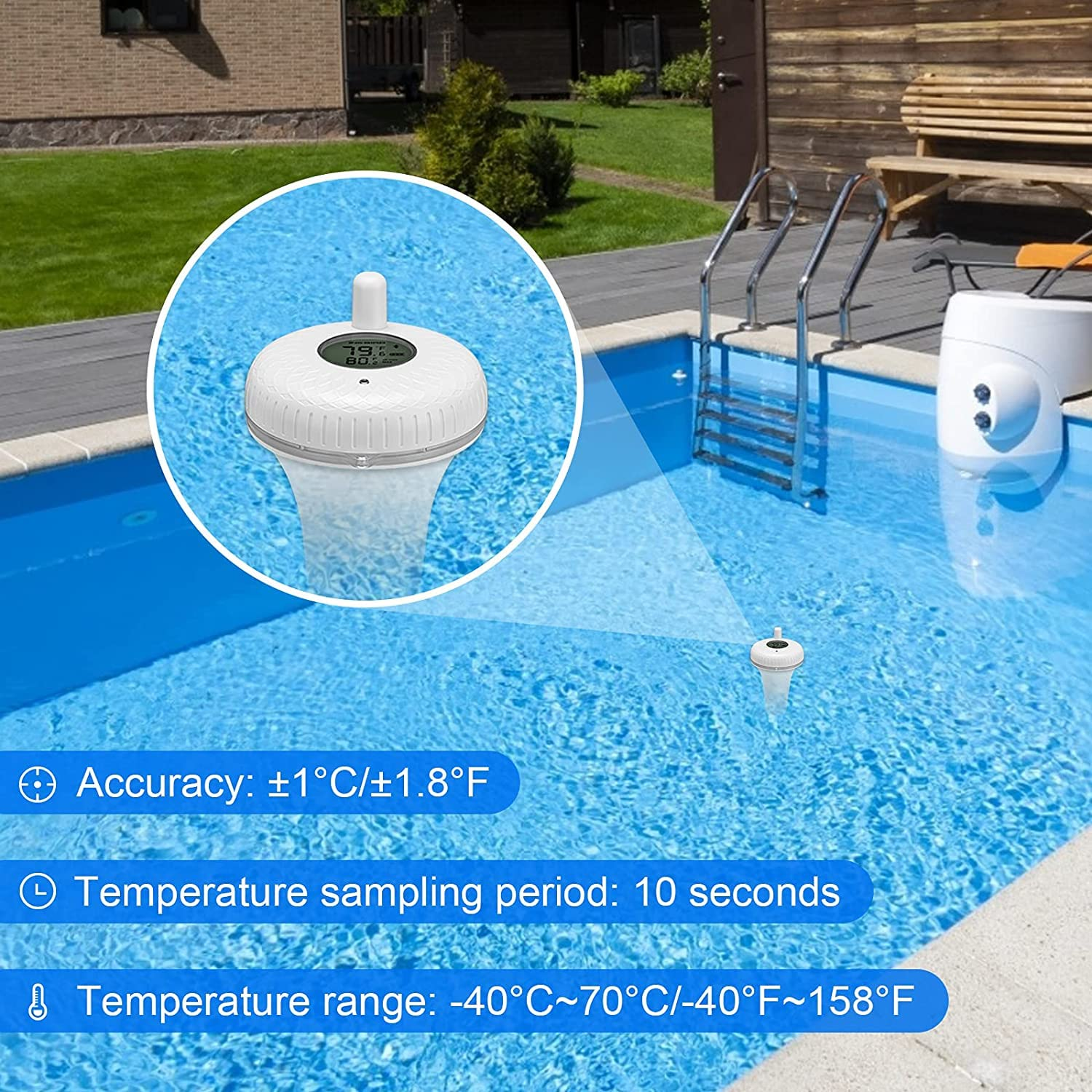 INKBIRD Bluetooth Pool Thermometer Floating IBS-P01B Easy Read Remote Pool Thermometer Temperature Meter for Outdoor Indoor Swimming Pools, Spas, Bath Water, Hot Tubs and Ponds image number 3