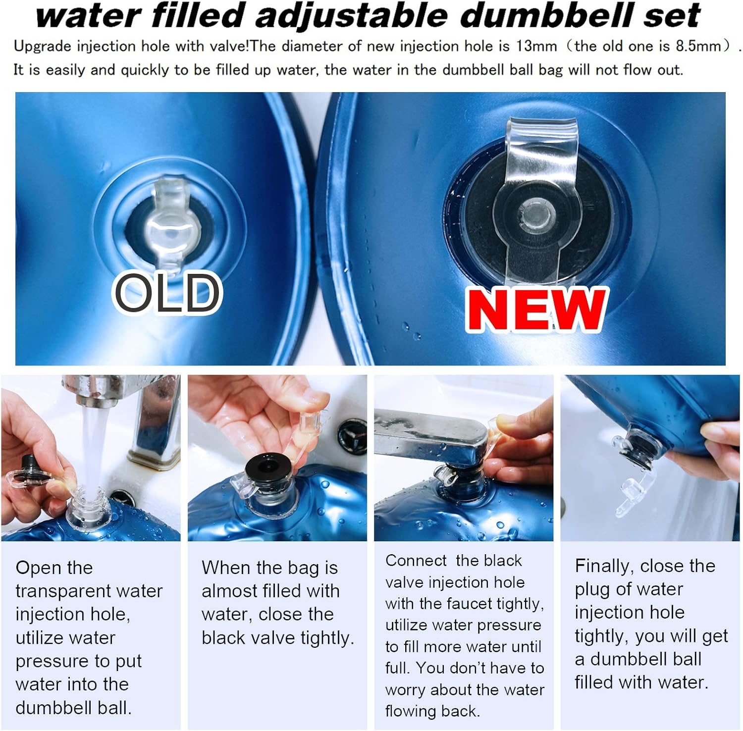 Travel Weights Water Filled Dumbbells Set for Man & Women, Adjustable Free Water Dumbbells for Exercise Fitness Weightlifting Training (45~70 Lbs).. image number 6