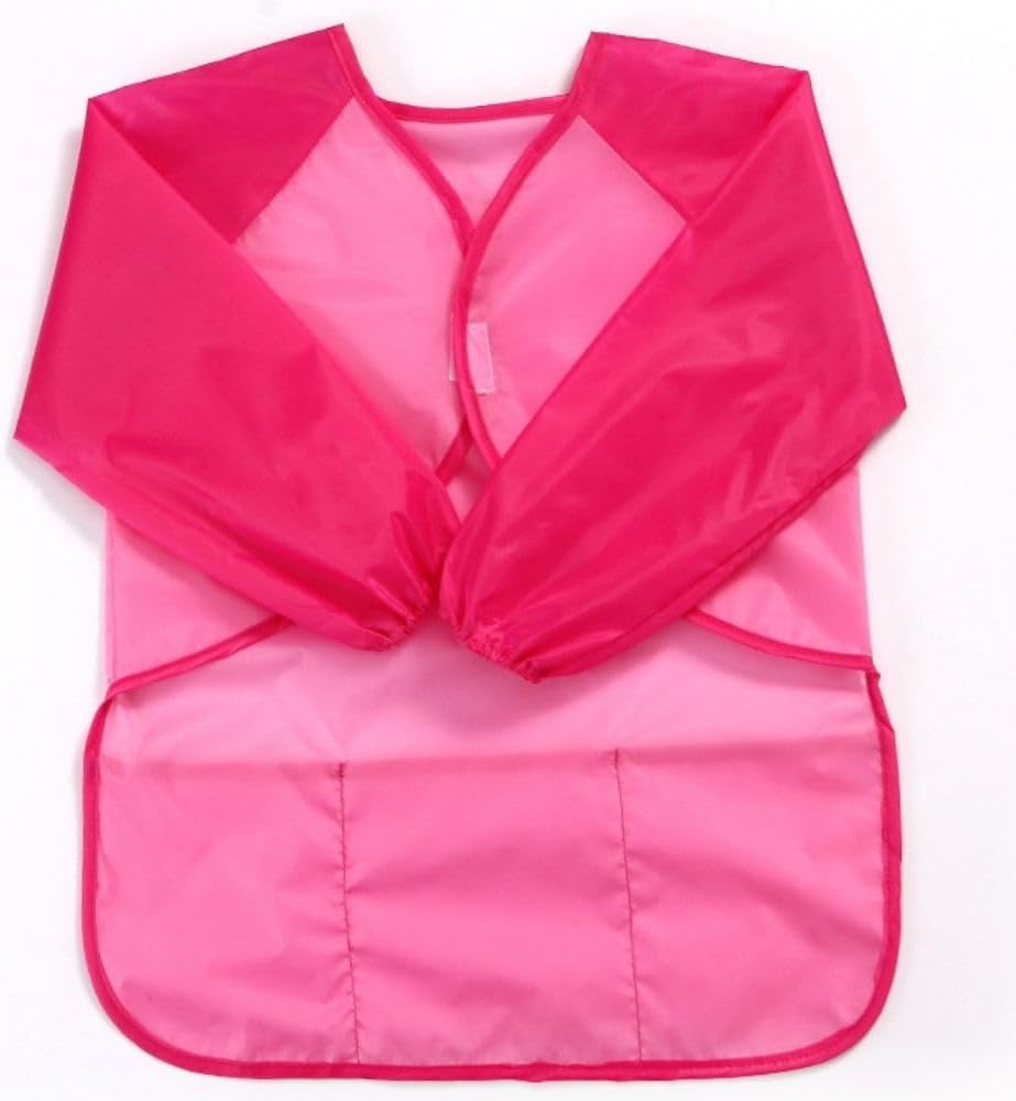 Waterproof Art Smock, Children Painting Smock, Kids Art Apron Long Sleeve for Toddler with 3 Roomy Pockets for Cooking, Baking, Pink - Blue image number 3