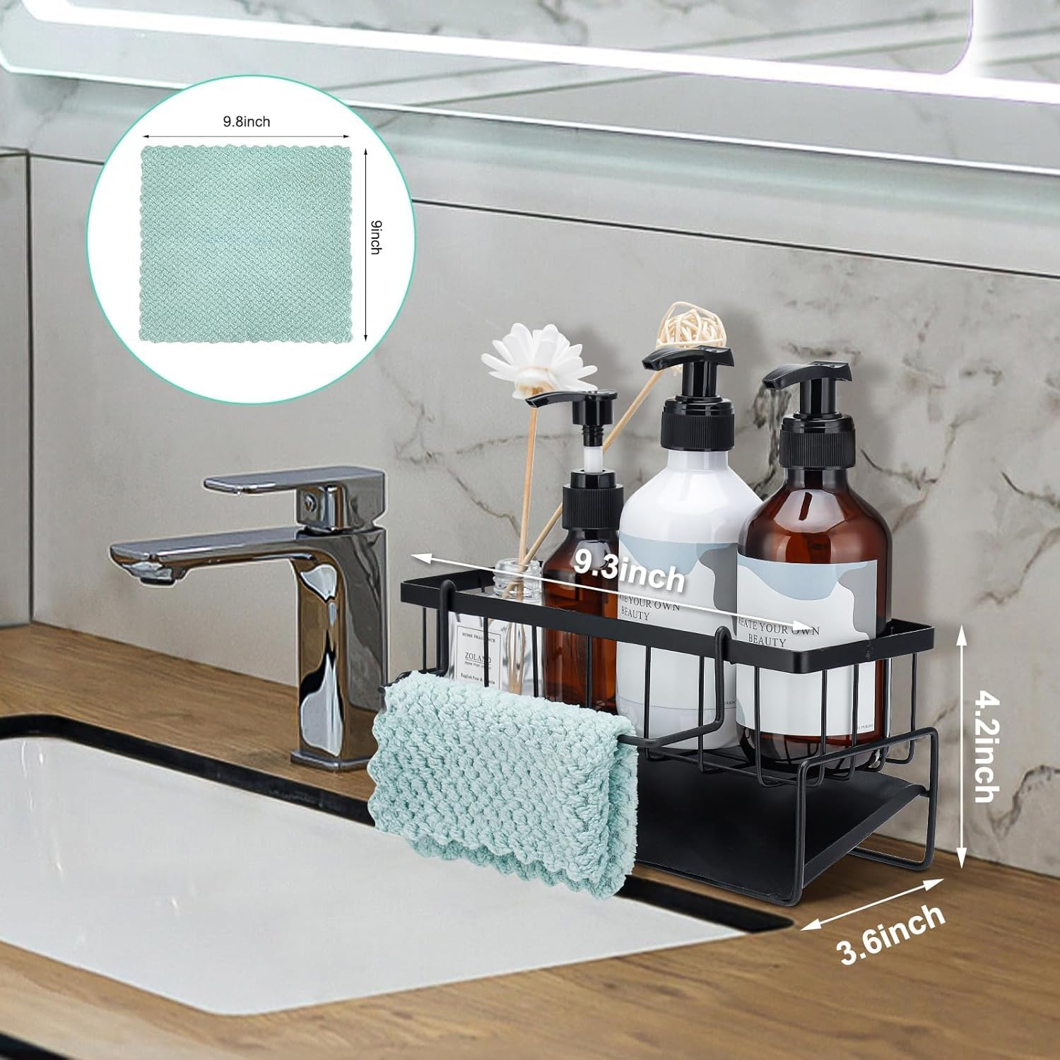 Kitchen Sink Caddy Organzier,Sponge Holder for Sink, 304 Rustproof Stainless, Kitchen Countertop Soap Dispenser Organizer, Kitchen Decor and Accessories image number 5