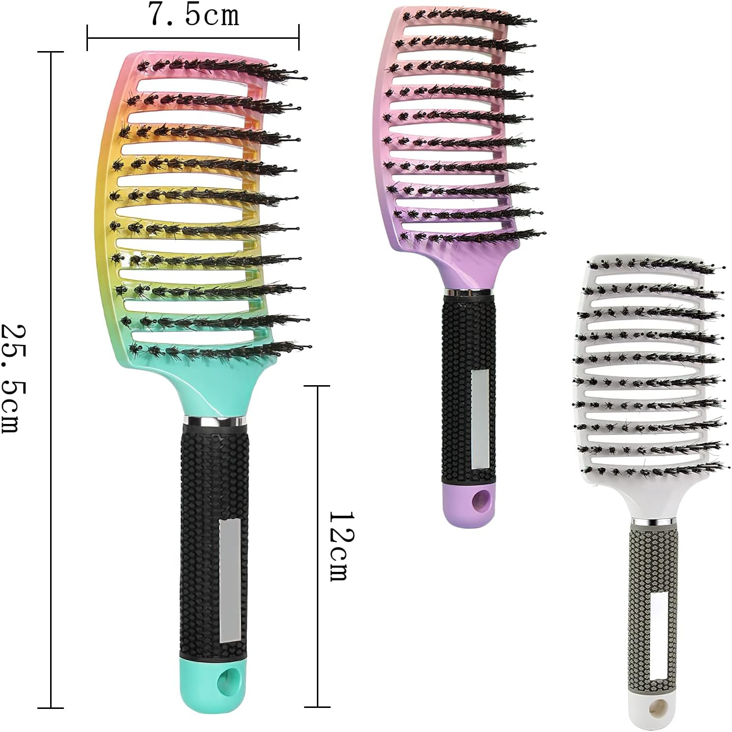 3 Pieces Hair Brush Boar Bristles Detangling Brush Hair Brush without Pulling Detangling Hair Brush Wild Boar Bristles Hair Styling Brush Hair Brush for Women Men Children image number 2