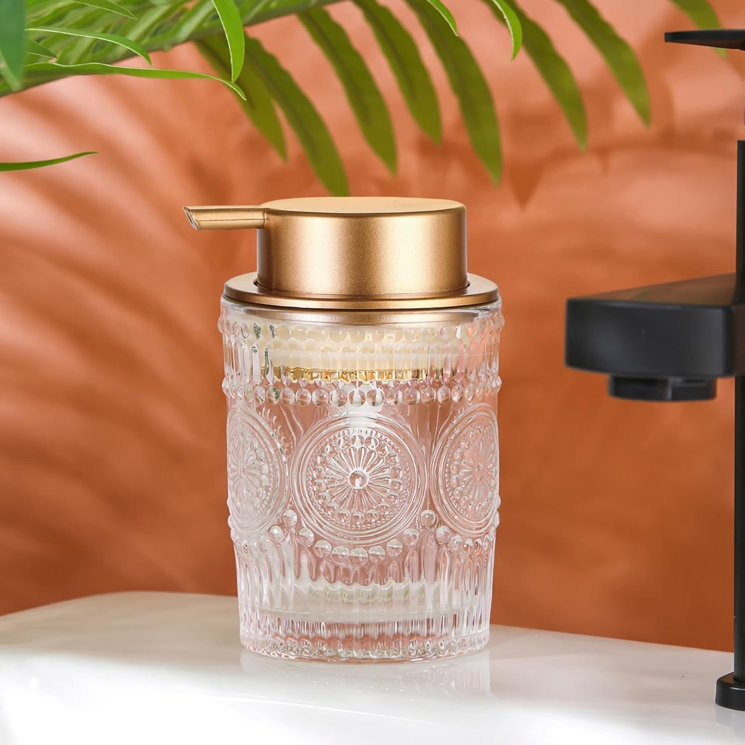 Glass Foam Soap Dispenser, Clear Hand Liquid Bottles with Gold Plastic Pump, Refillable round Foaming Lotion Dispensing for Kitchen Sink & Bathroom Counter image number 3