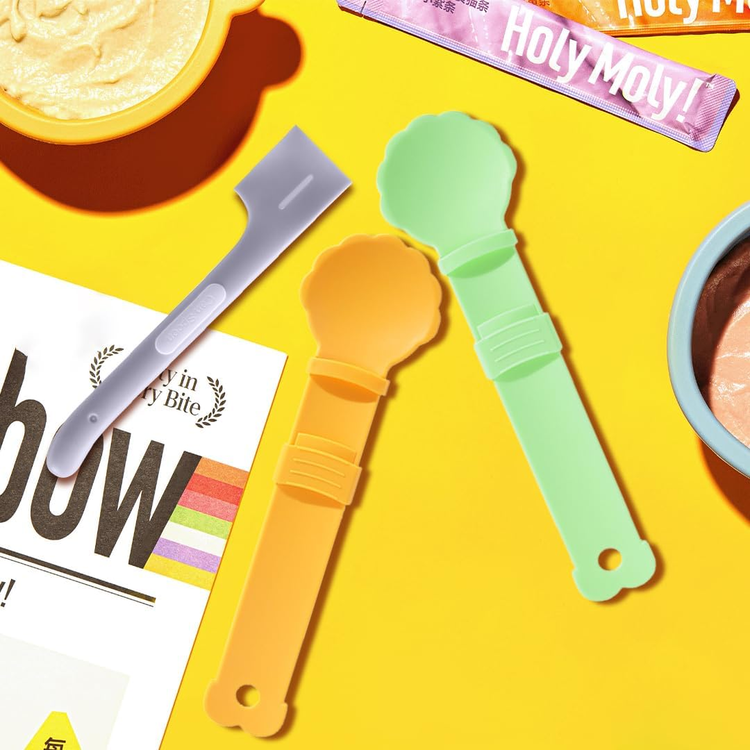 Zayookey 4Pcs Cat Strip Feeders Set,Cat Wet Treat Spoon Squeeze,Spatula Pet Can Opener,Multifunctional Flower Shape Cat Food Dispenser Sliding Happy Spoon for Cats image number 3