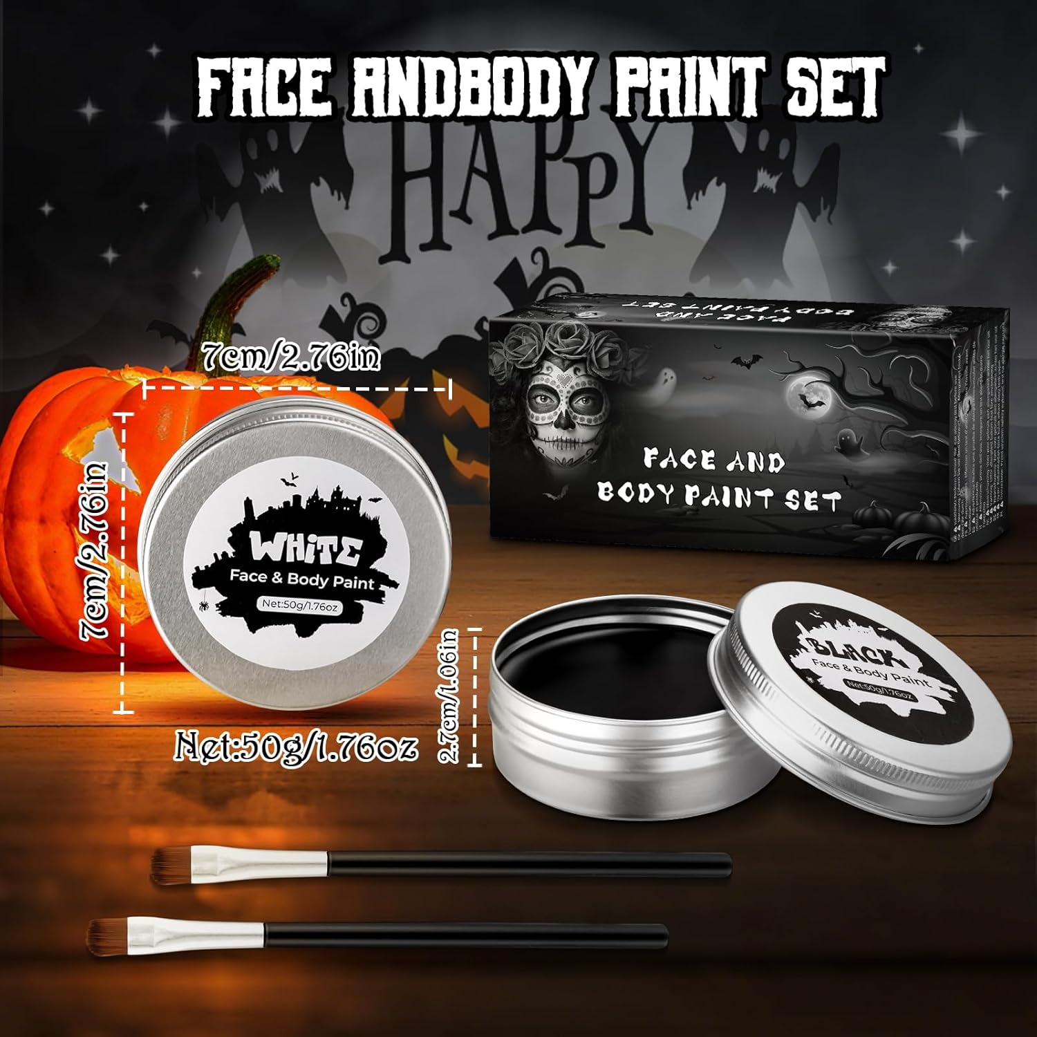 100 G Halloween Make-Up Set, Black and White Set, Halloween Make-Up, Adult Children, Body Painting Colours, Fancy Dress, for Zombie Vampire SFX Makeup Theatre Stage Film image number 5