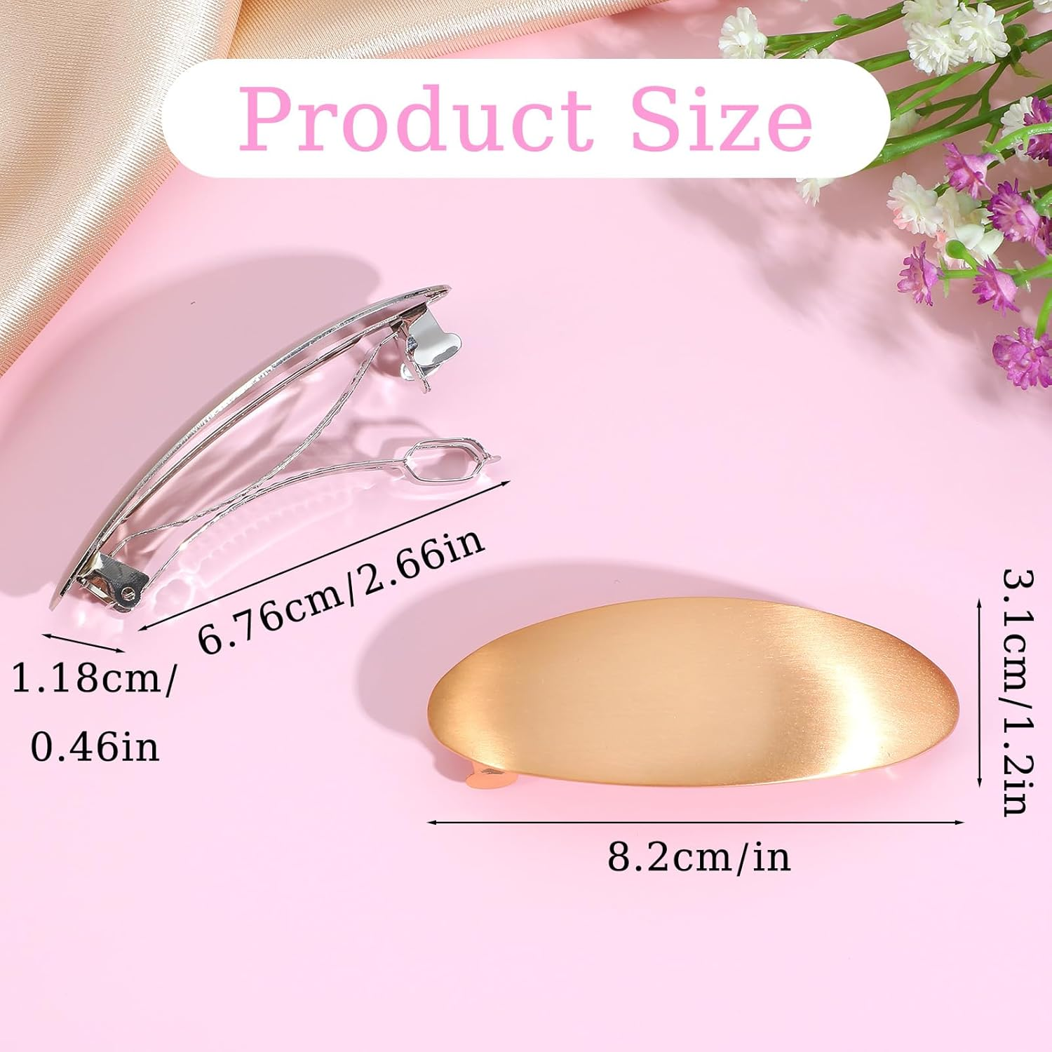 1 X Metal Hair Clip Gold, Simple French Hair Clip, Silver Oval Hair Clips, Women'S Hair Clip, Small Flat for Women, Girls, Thin Hair, Thick Hair (3 Inches) image number 2