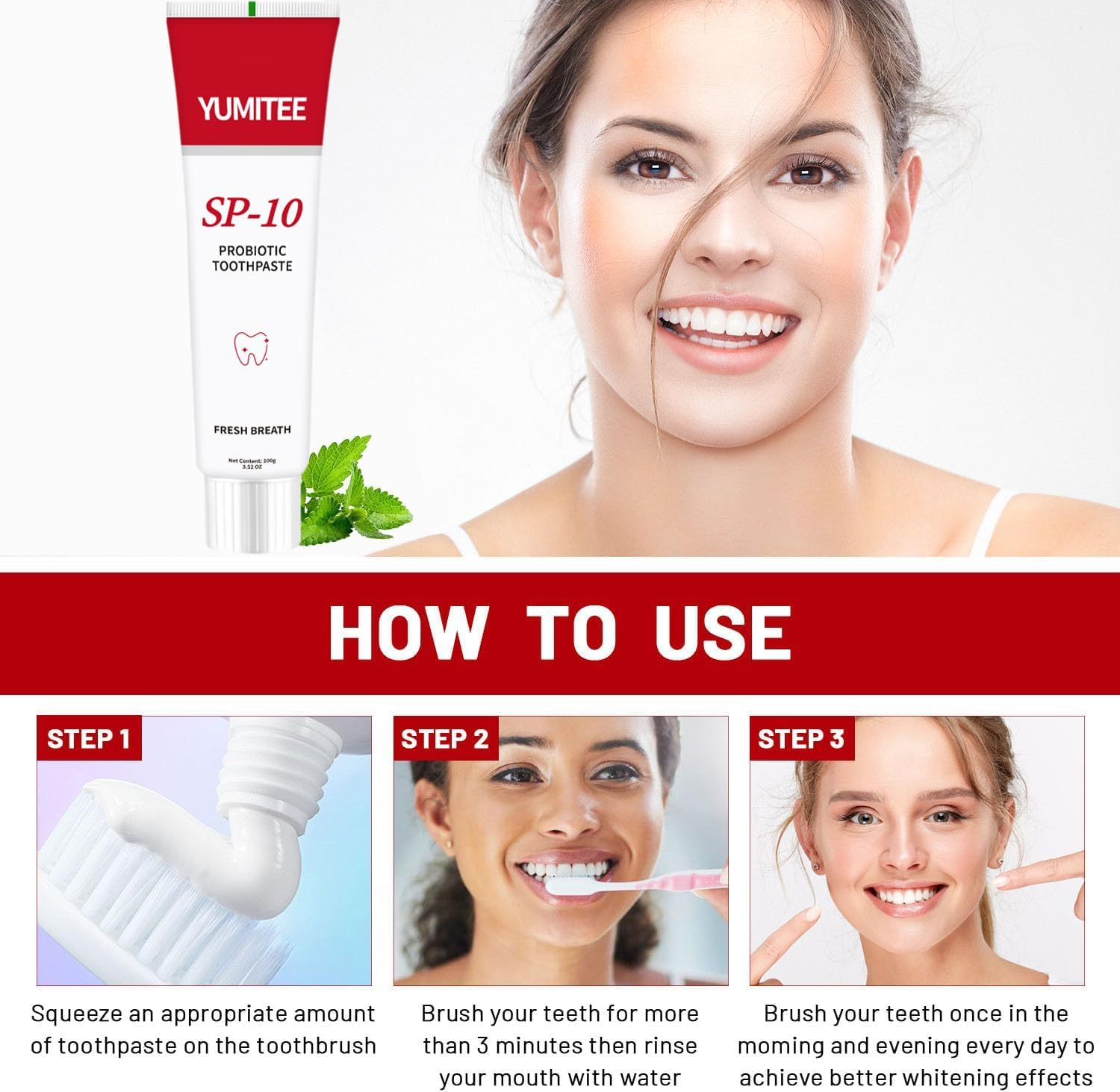 Sp10 Probiotic Toothpaste, Sp-10 Ultra Whitening Toothpaste for Fresh Breath&Stain Removal&Deep Cleaning Care,Evolved from Sp4 Sp6 image number 4