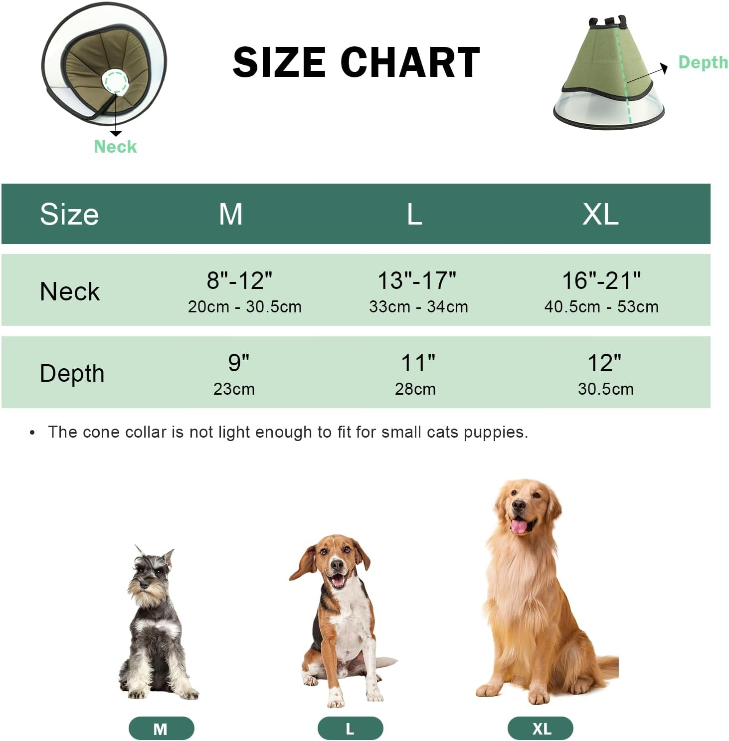 Soft Dog Cone after Surgery, Elizabethan Recovery Collar Protective and Wound Heal, Adjustable Dog E-Collars Anti-Bite Lick for Small Medium Large Pets Green (Green, XL (Neck: 40.5-53Cm))