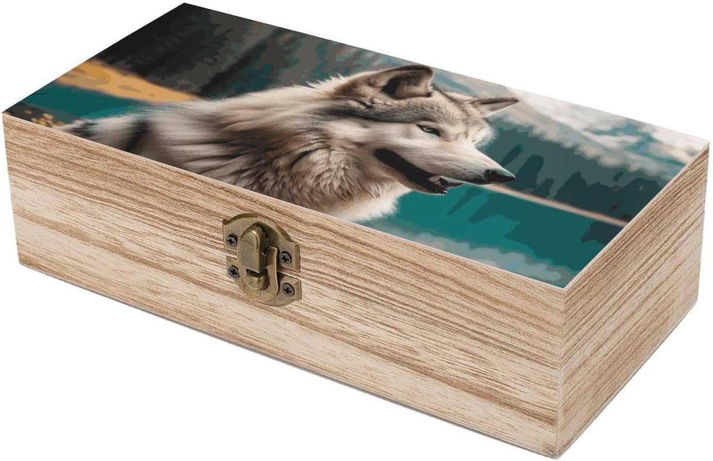 Wolf Wooden Box Wood Wedding Keepsake Boxes with Lids Small Decorative Boxes Lightweight Wooden Memory Storage Box for Crafts Keepsakes Jewelry Photo Letter Storage image number 4