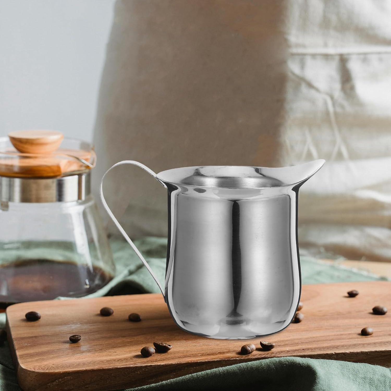 AUTSUPPL 3Pcs Stainless Steel Milk Frothing Jug Set for Espresso Latte Cappuccino Heat-Resistant Small Pitchers with Modern Minimalist Design for Home Coffee and Tea Use image number 5