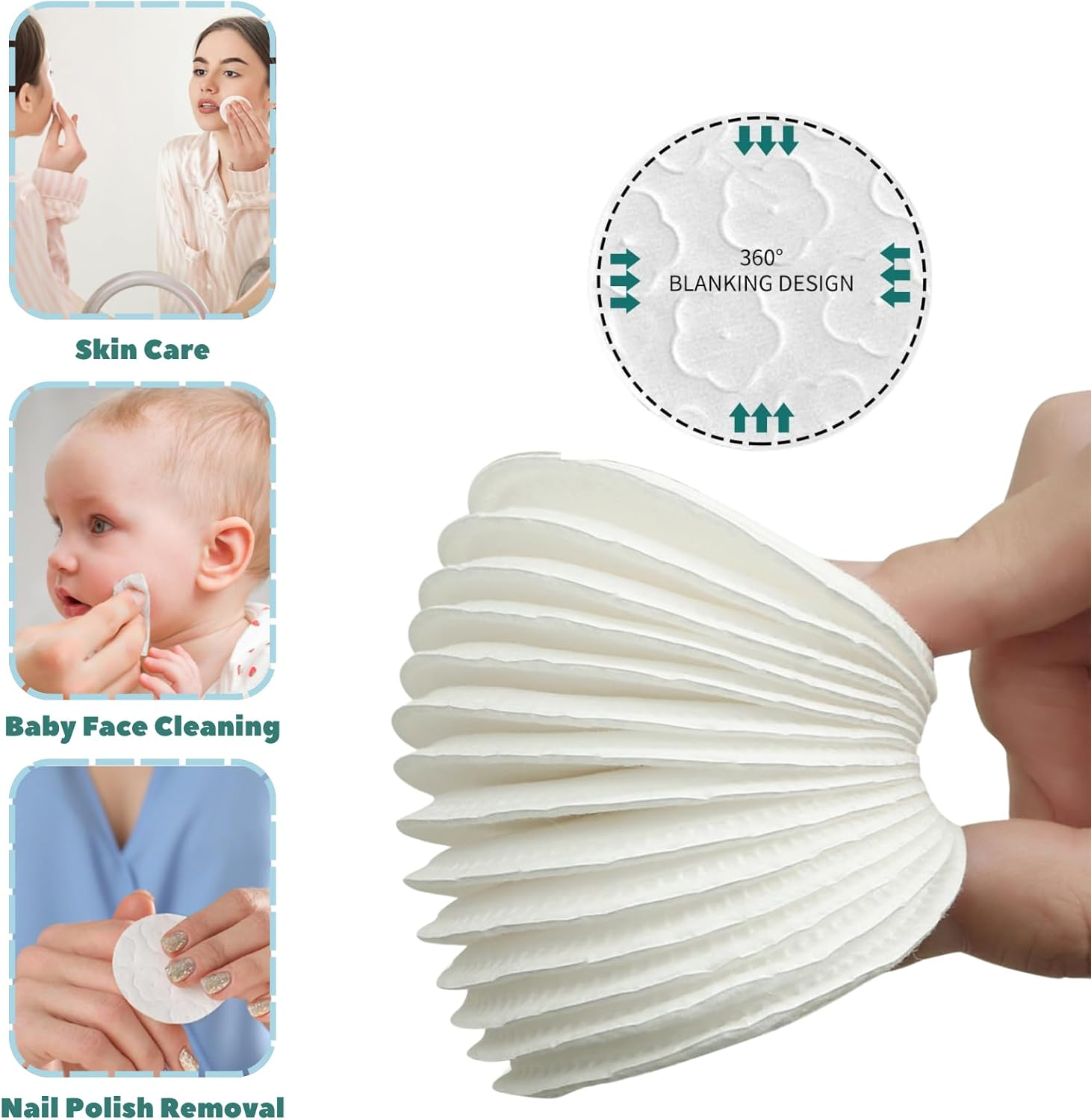 300 Count Premium Cotton Rounds, Makeup Remover Pads, Pure & Natural Facial Cleansing round Pads, Lint-Free, 3 PACK image number 4