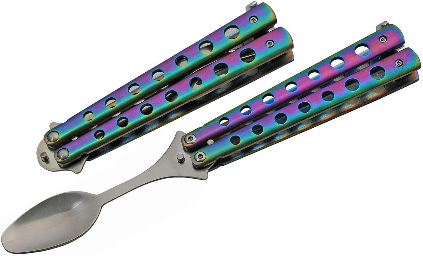 9&rdquo; Rainbow-Finished Butterfly-Open Styled Travel/Camping Spoon image number 1