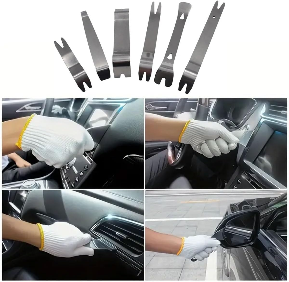 AIMALL 6PCS Stainless Steel Pry Bar Tool Set for Car Interior Trim Removal, Auto Panel Clip Dash Fastener Dismantling Kit with Multiple Tip Shapes for Repair Work image number 6