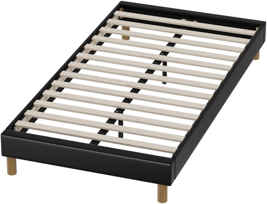 Oikiture King Single Bed with Leather Upholstery King Single Bed Frame Platfrom Foundation for Mattress Topper Black image number 4