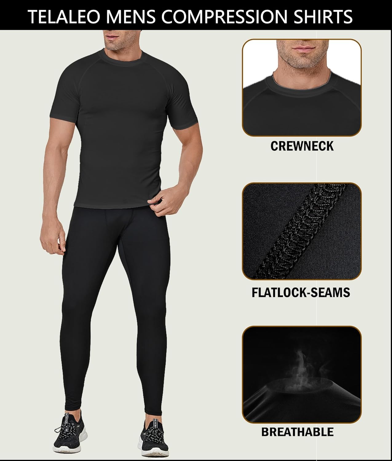 TELALEO 3 Pack Men'S Quick Dry Short Sleeve Compression Shirts Workout Sport T-Shirts Baselayer image number 2