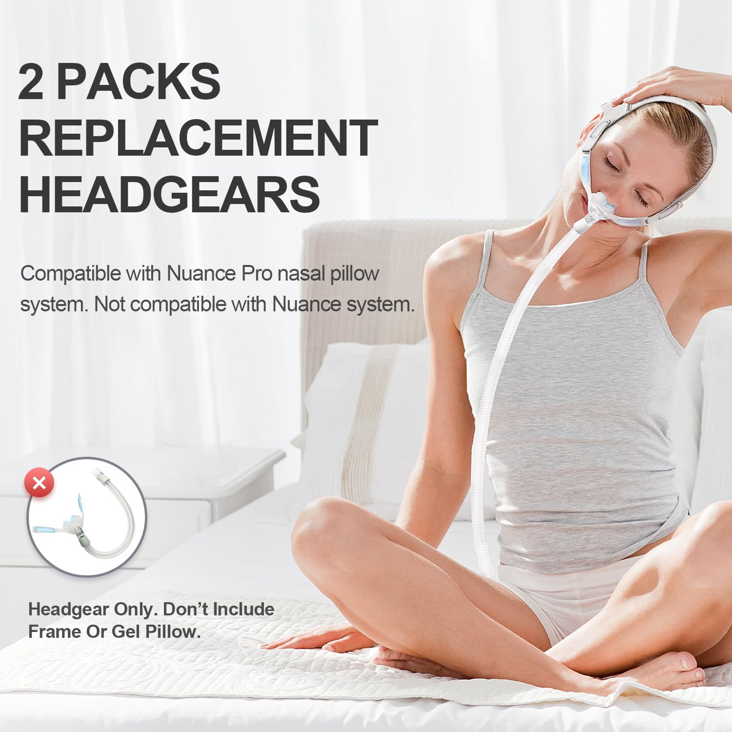 2 Packs Replacement Headgear for Nuance Pro - Headgear Straps (2Packs) with Stronger Touch-Fasten-Ers and Elasticity, Headstrap for Nuance Pro, Snugly Fit & Reducing Air Leaks, Airsmart Supplies.