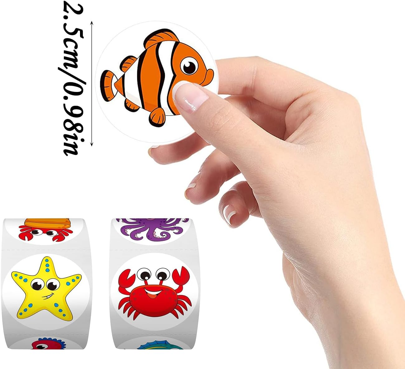 Betterjonny 1000Pcs Animal Stickers, 2.5Cm round Marine Sea Stickers 16 Patterns Ocean Rolls round Motivational Labels for Envelope Card Party Decor Teacher Classroom image number 6