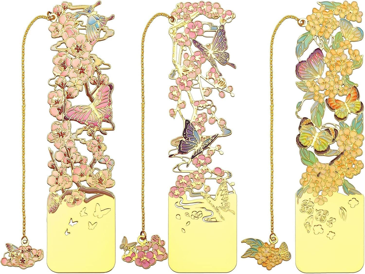YQQZQ 3Pcs Metal Bookmarks,Classical but Fashion Flower Design Bookmark,Pretty Osmanthus, Plum Blossom, Apricot,Ideal and Special Gift for Girls Kids Women Men image number 4