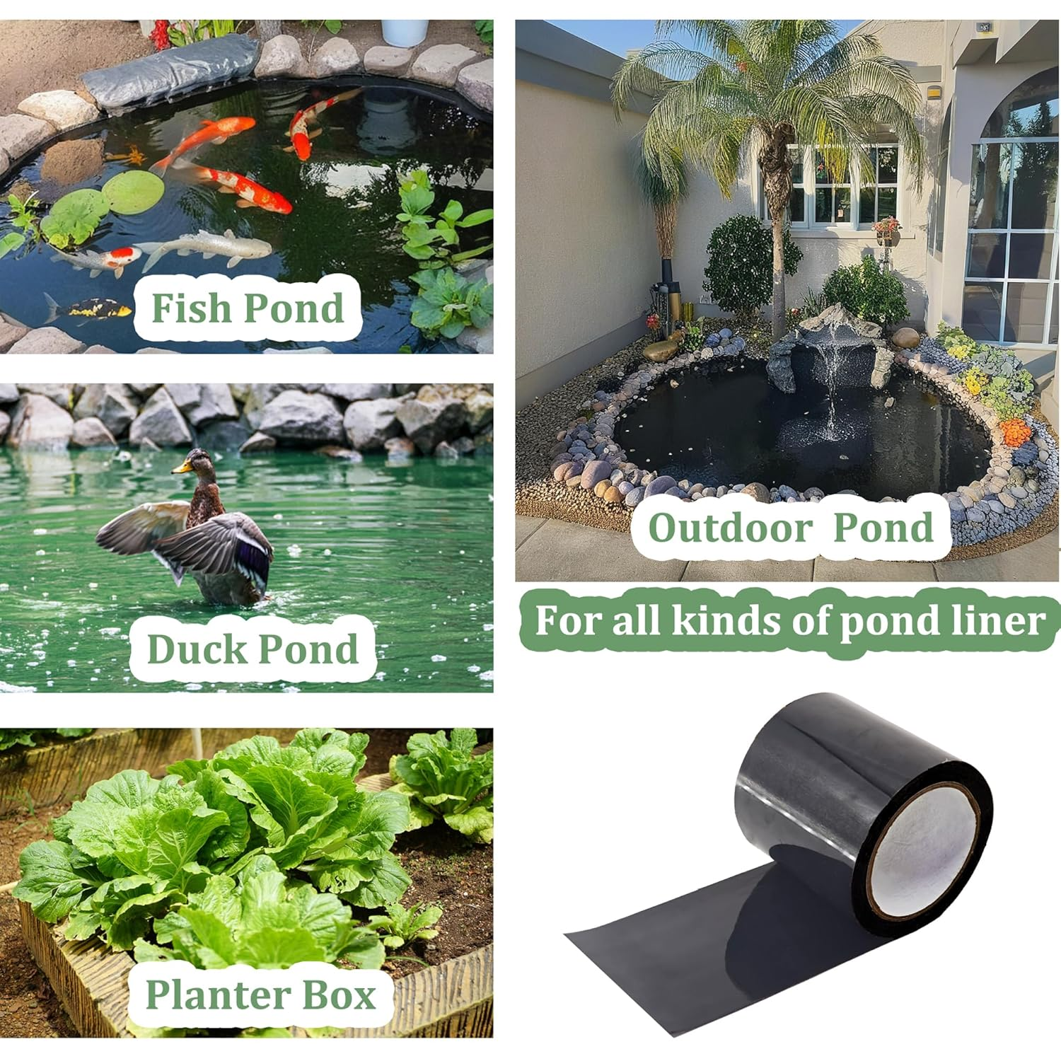 Pond Liner Seam Tape Single Sided, Waterproof Pond Repair Kit Butyl Rubber for EPDM PVC Outdoor Pond Liner Leak Repair Long-Lasting Easy to Apply