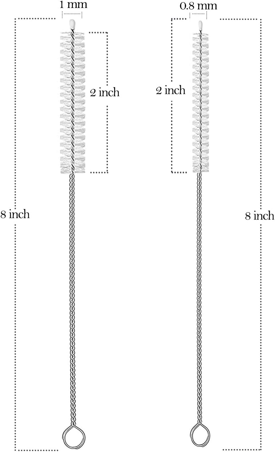 Straw Cleaner Brush Long 8 Inch,Straws Brush Bristles Diameter Have 2 Size(8+10Mm), Straw Cleaning Brush with Stainless Steel Nylon Bristles for Cleaning Straw,Baby Bottle, Sippy Cup, Stanley (10 PCS) image number 6