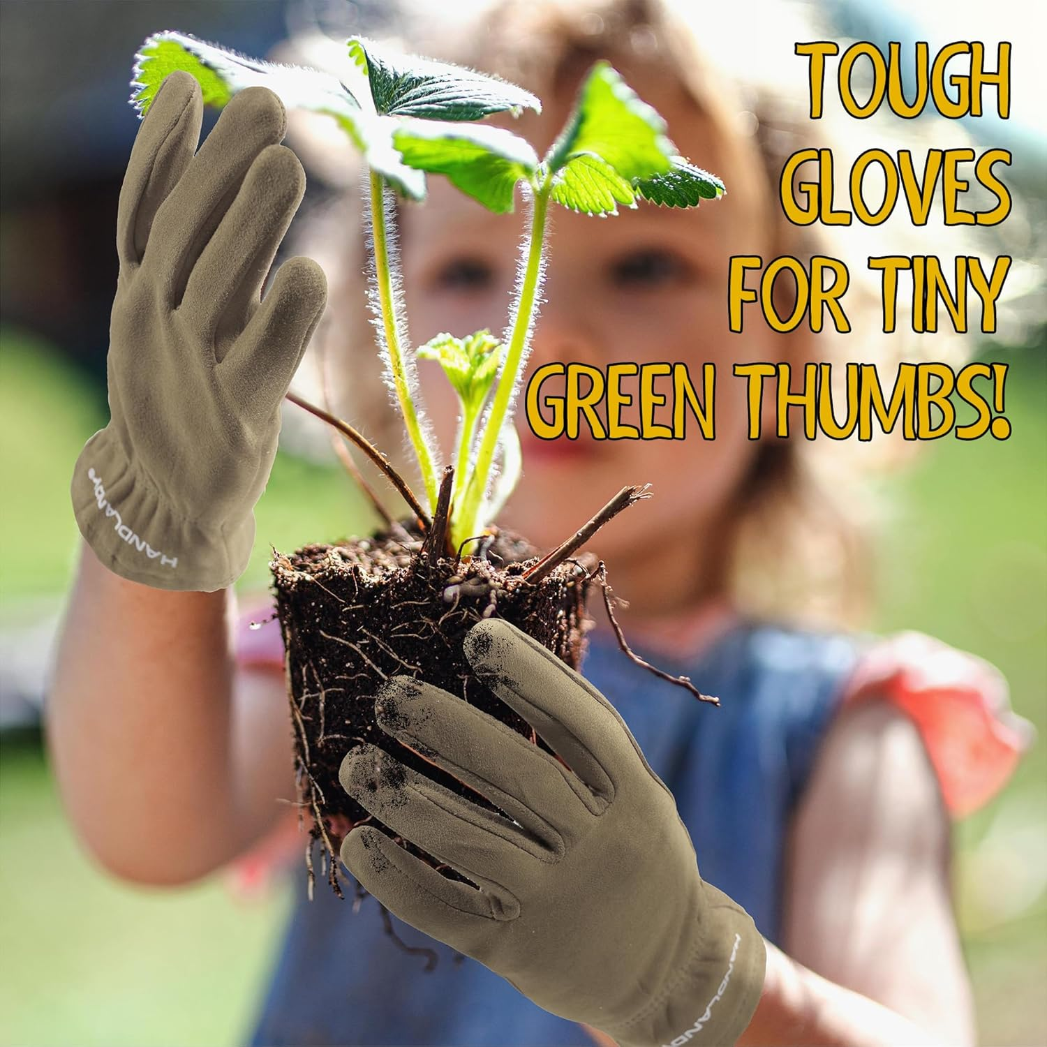 HANDLANDY Genuine Kids Leather Work Gloves for Ages 3-11, Children Gardening Gloves for Boys, Girls image number 3