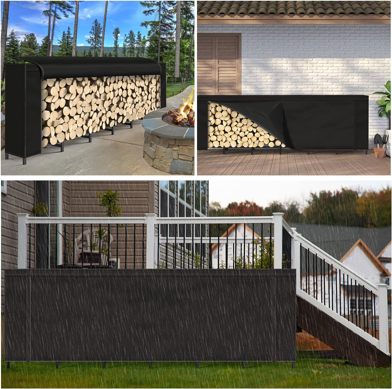 NANANARDOSO 8Ft Firewood Rack with Cover, Heavy Duty Steel Construction, Weather Resistant, Adjustable Log Stacker Stand, Large Capacity, Waterproof for Wood Storage image number 3