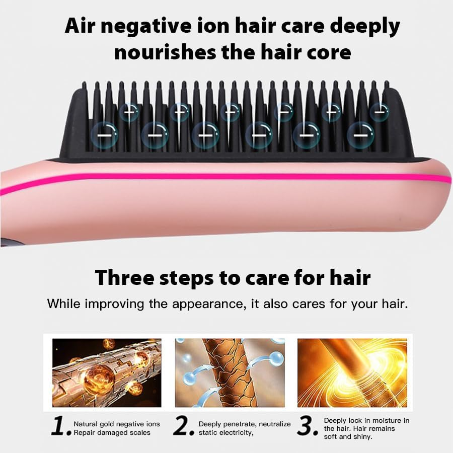 Negative Ion Hair Straightener 1 Minute Heating to 180&deg;C 180&deg;C/200&deg;C/230&deg;C3 Constant Temperature Mode Anti-Burn Design (Pink) - Black image number 7