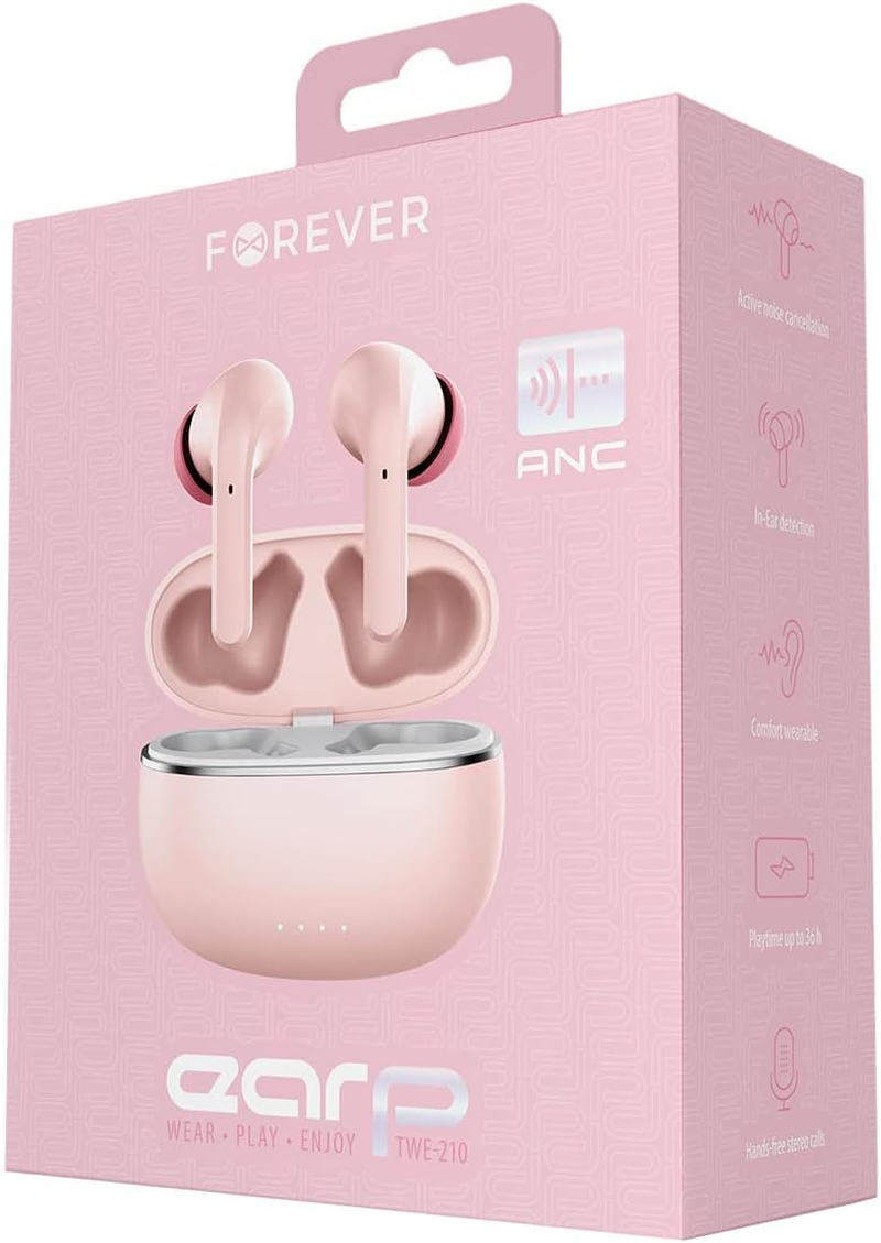 FOREVER Bluetooth Wireless Headphones 5.3 Modes ANC TWE-210 EARP with Charging Case Microphone, Control, LED Indicators In-Ear Headphones (Rose) image number 3
