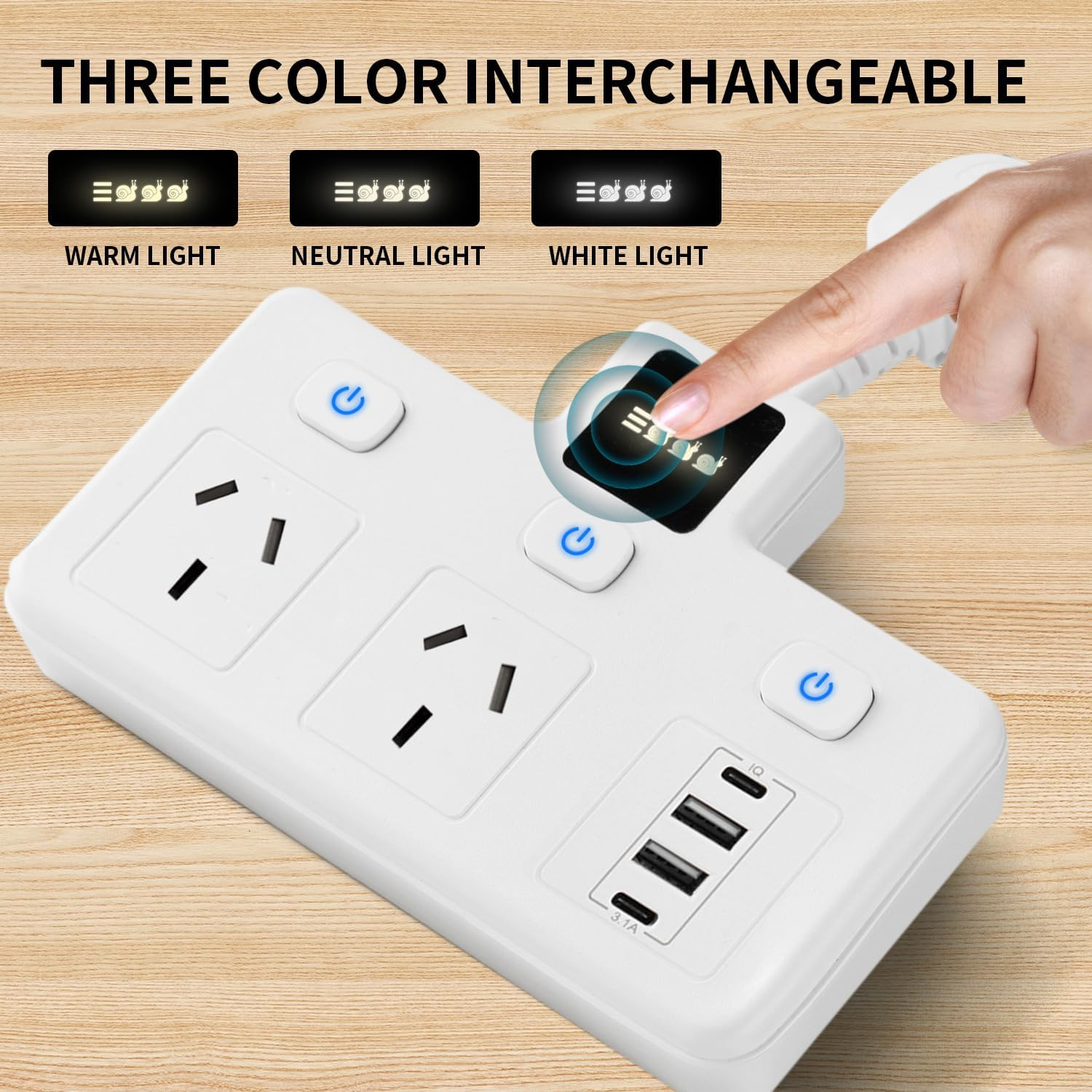 Power Board with 2 USB-C and 2 USB-A Ports,Surge Protector Power Strip 2 Outlets,3250W 10/16A Fast Charging,Adjustable Night Light for Home, Office, and Bedroom - Creamy-White image number 5