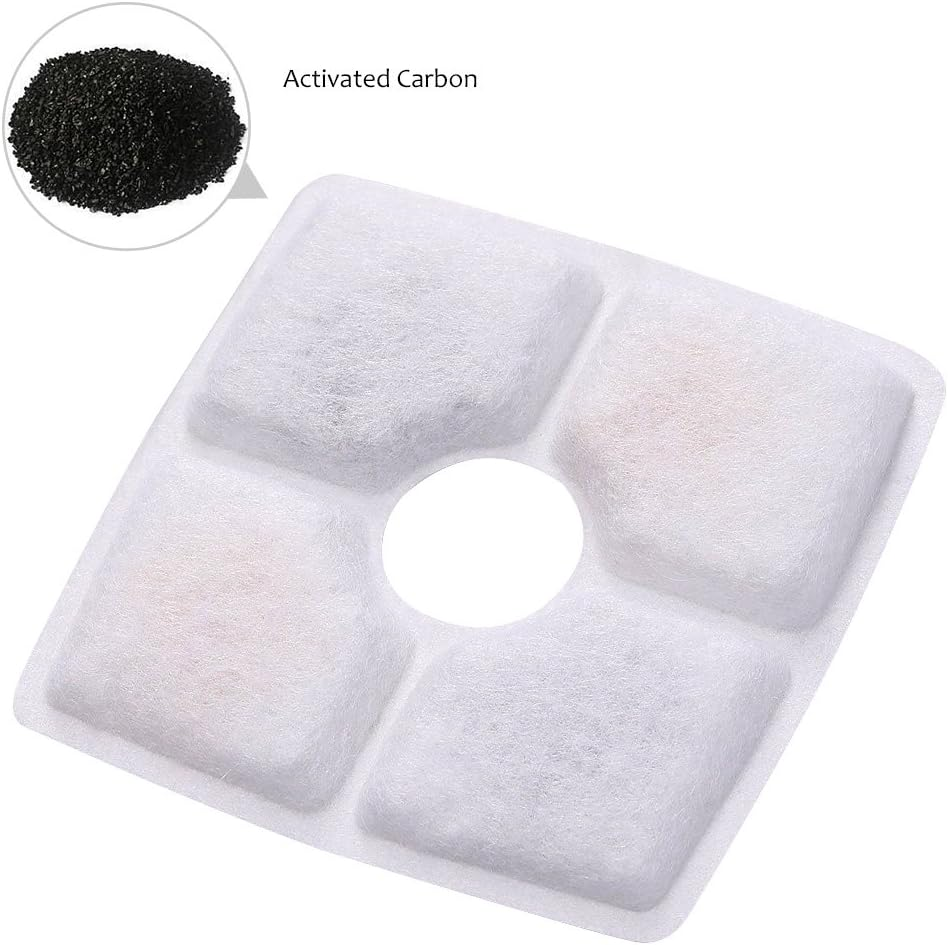 ELEOPTION Cat Water Fountain Filters, Activated Carbon Filters Replacement for Dogs Cats Pets Fountains Water Dispenser, Pack of 4