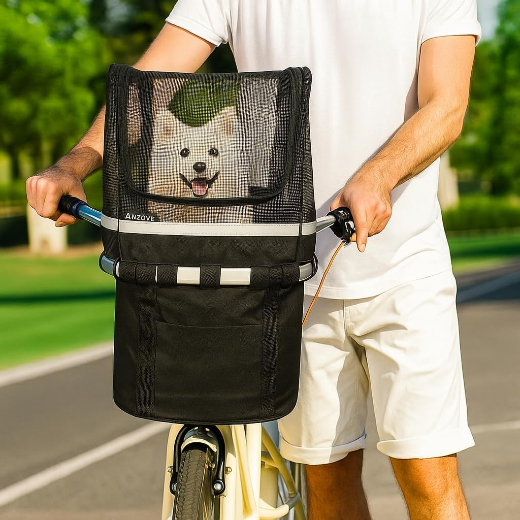 ANZOME Bike Basket Cover, Removable Full Zip Opening Dog Bike Basket Cover, Easily Put in & Take Out Breathable Net for Maximum Basket 12.9&rdquo;L*8.6&rdquo;W (Basket Not Included) image number 3