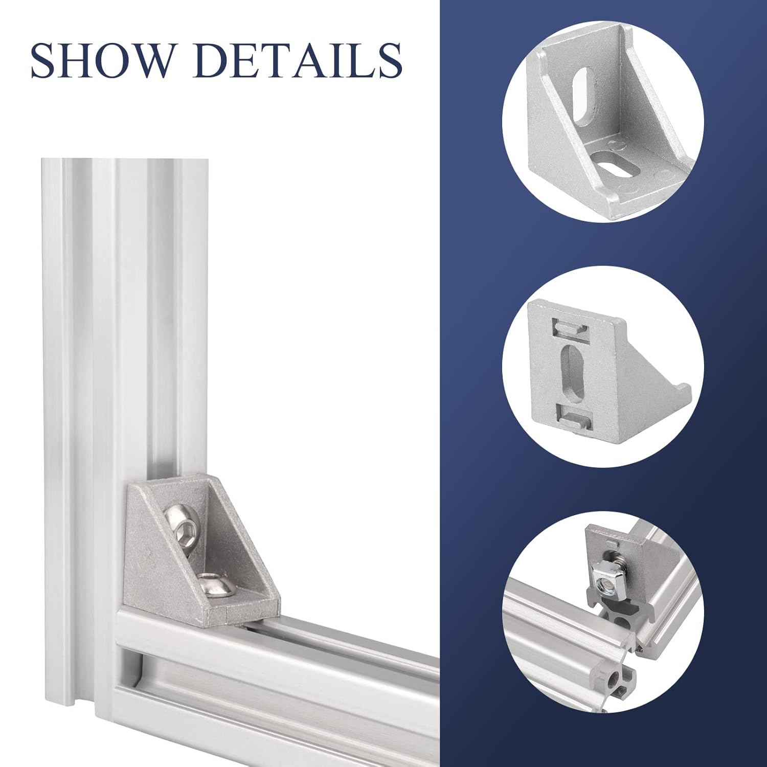 4040 Aluminum Profile Connector Set,20Pcs 4040 Corner Bracket + 40Pcs 40 Series M8 T Nuts + 40Pcs M8X16Mm Hex Socket Cap with Wrench (Silver) image number 3