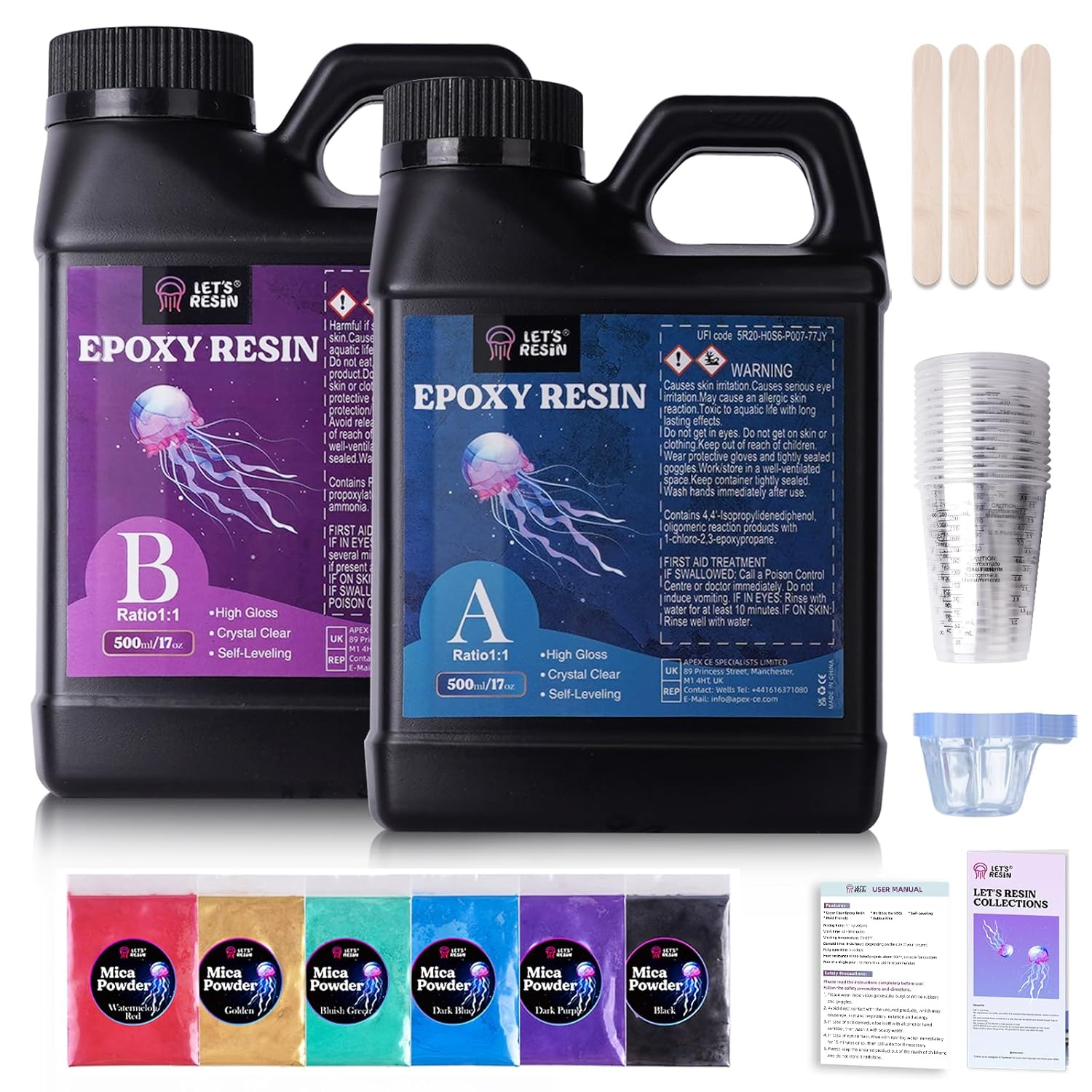 LET'S RESIN Casting Epoxy Resin Kit, 1L Crystal Clear & Bubble Free Epoxy Resin and Hardener, High Gloss Resin Kit for DIY Art, Mould Casting, Wood, Jewellery Making, Coasters, Table Top image number 3