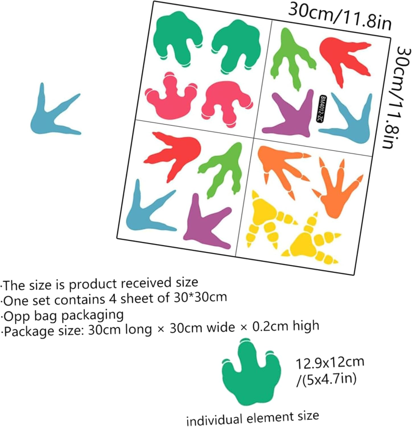 4PCS Dinosaur Floor Decals Set - Peel and Stick Vinyl Tracks Stickers for Nursery, Boys Room & Playroom Decor - Fun Kids Wall Stickers for Dinosaur Theme image number 6