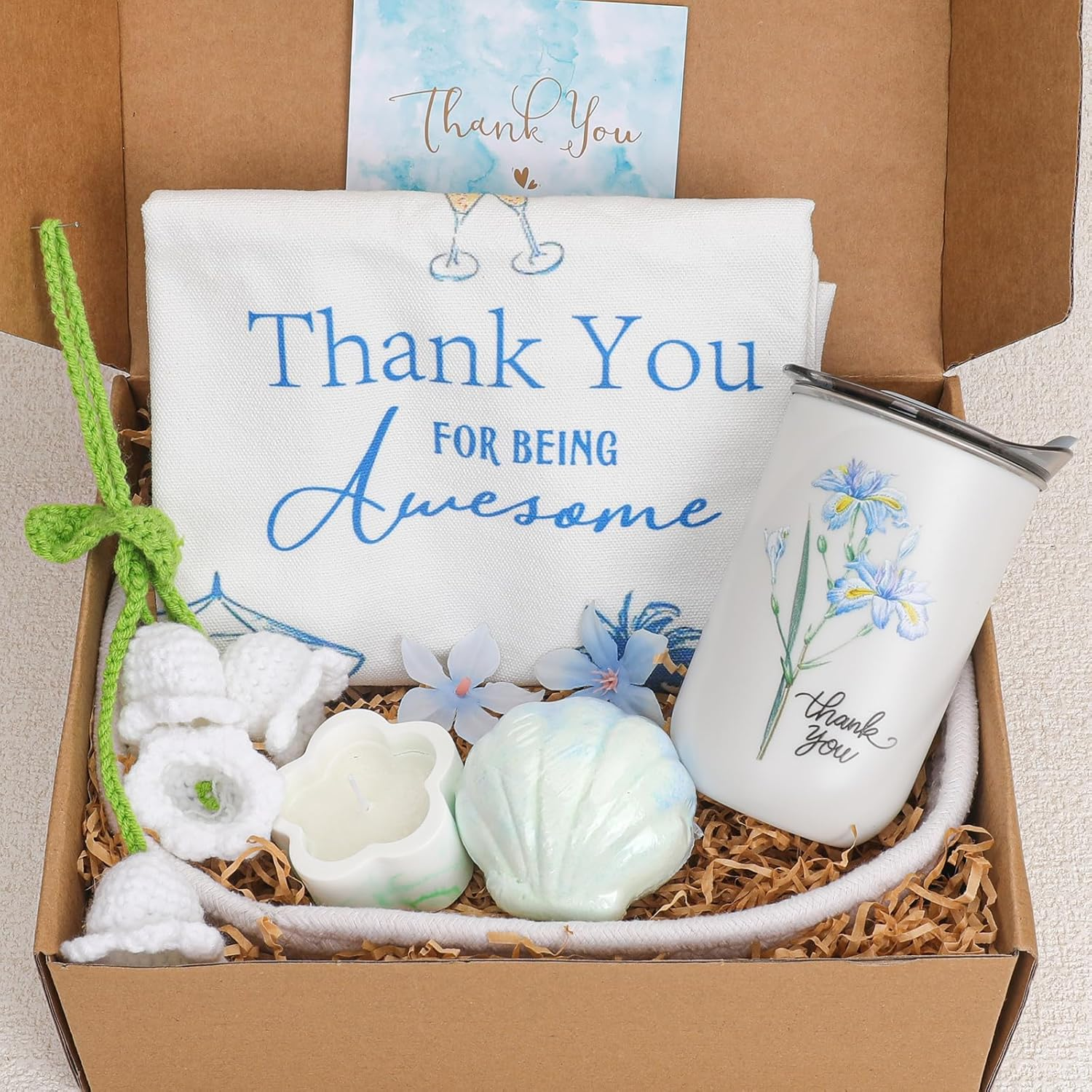 Pengtai Thank You Gift for Women,Appreciation Gift Set with Tote Bag, Stainless Steel Tumbler, Candle, Bath Bomb, Card, Lily of the Valley Decor & Basket for Boss,Teacher, Coworker, Friend image number 5