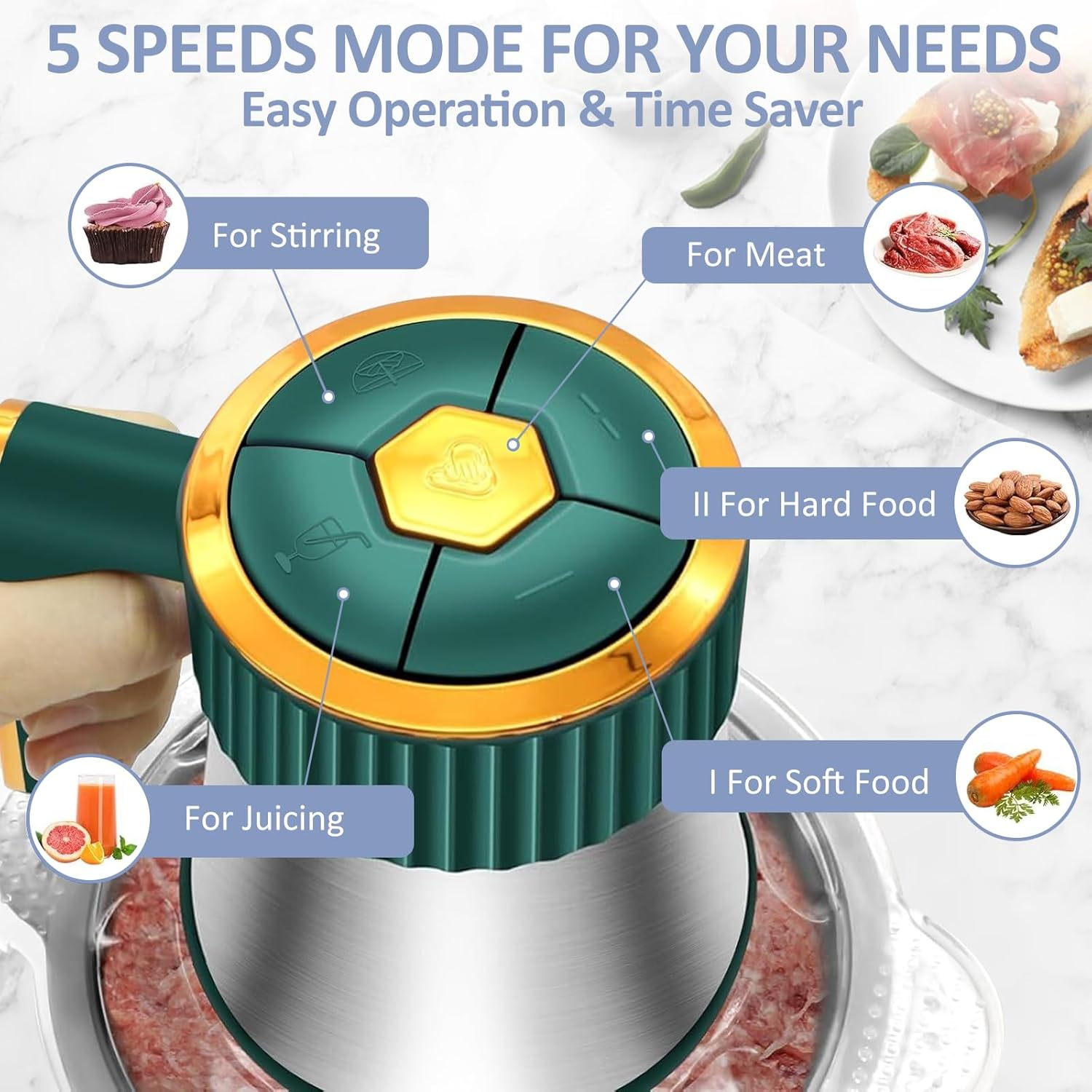 5-In-1 Electric Food Processor with 2 Bowls(2L+2L), Food Chopper with 2 Bi-Level Blades, Mini Vegetable Chopper Meat Grinder Kit for Kitchen & Restaurants Electric Chooper for Onion Salad Garlic Fruit image number 3