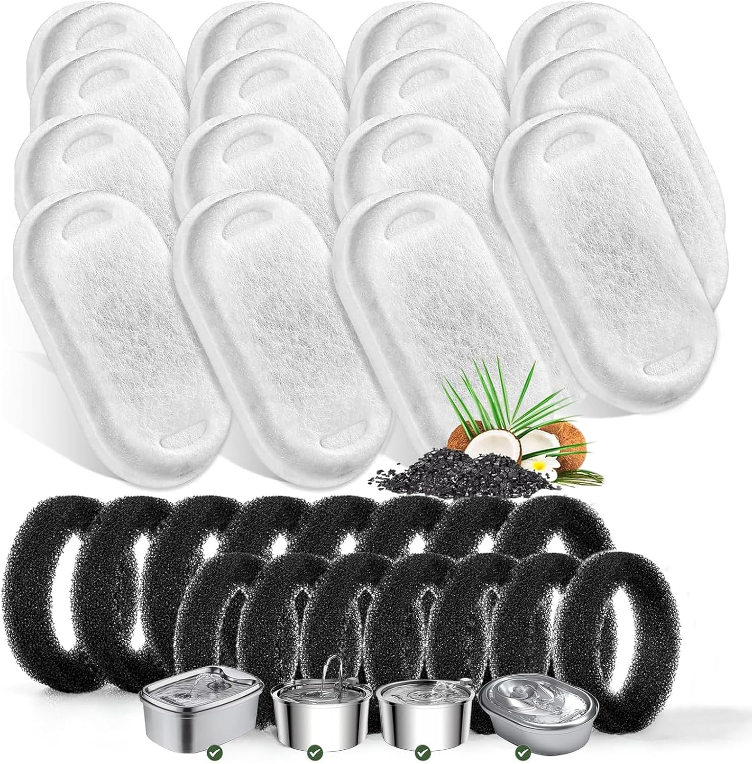 Cat Water Fountain Filters, 30 Pcs Cat Fountain Filters for 108Oz/3.2L& 67Oz/2L Stainless Steel Pet Water Dispenser Fountain Filter Replacement image number 5