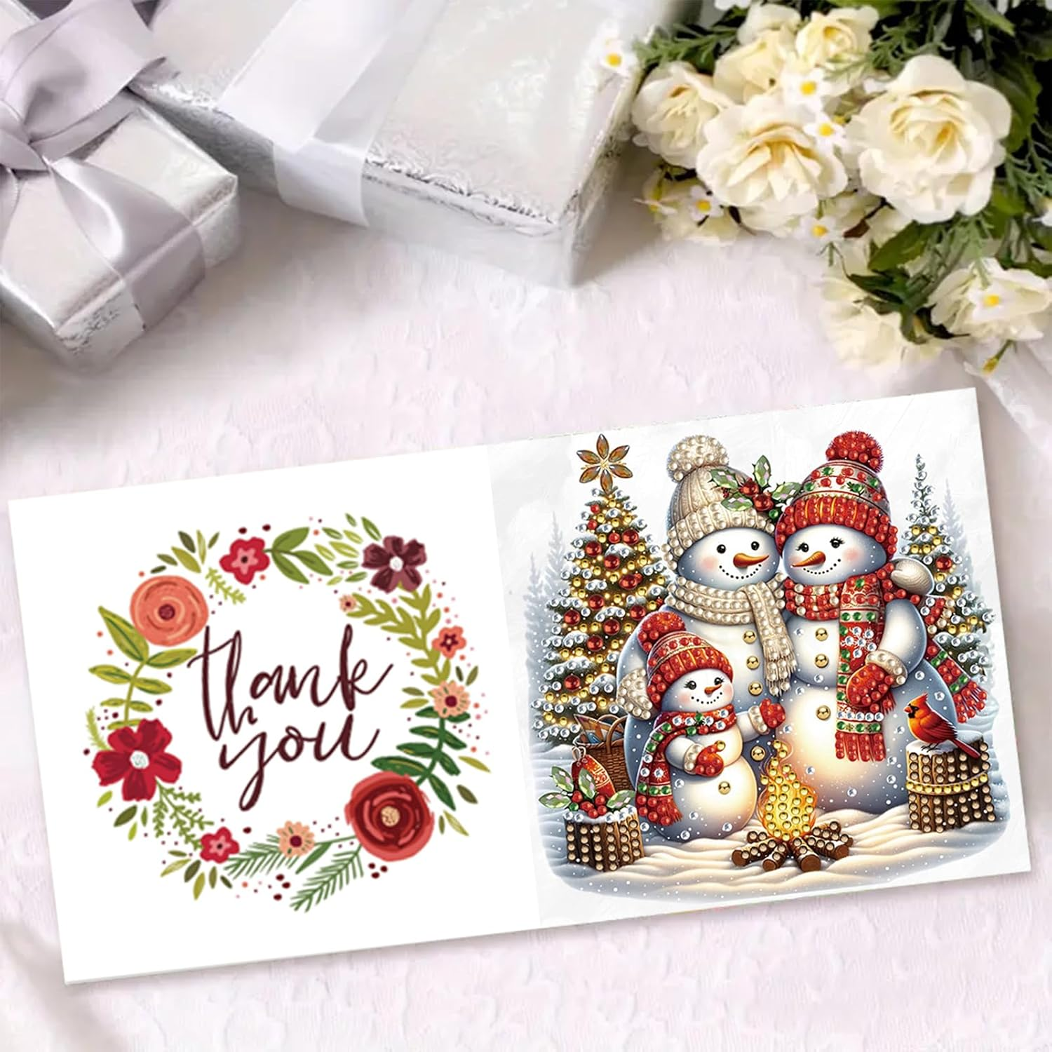 Awesocrafts 6Pcs Diamond Art Christmas Cards Craft Kits XXX, DIY Diamond Painting Cards Sets, 5D Diamond Art Cards with Envelopes, Postcards for Handmade Gift, Xmas Gift 30 * 15Cm (Snowman)