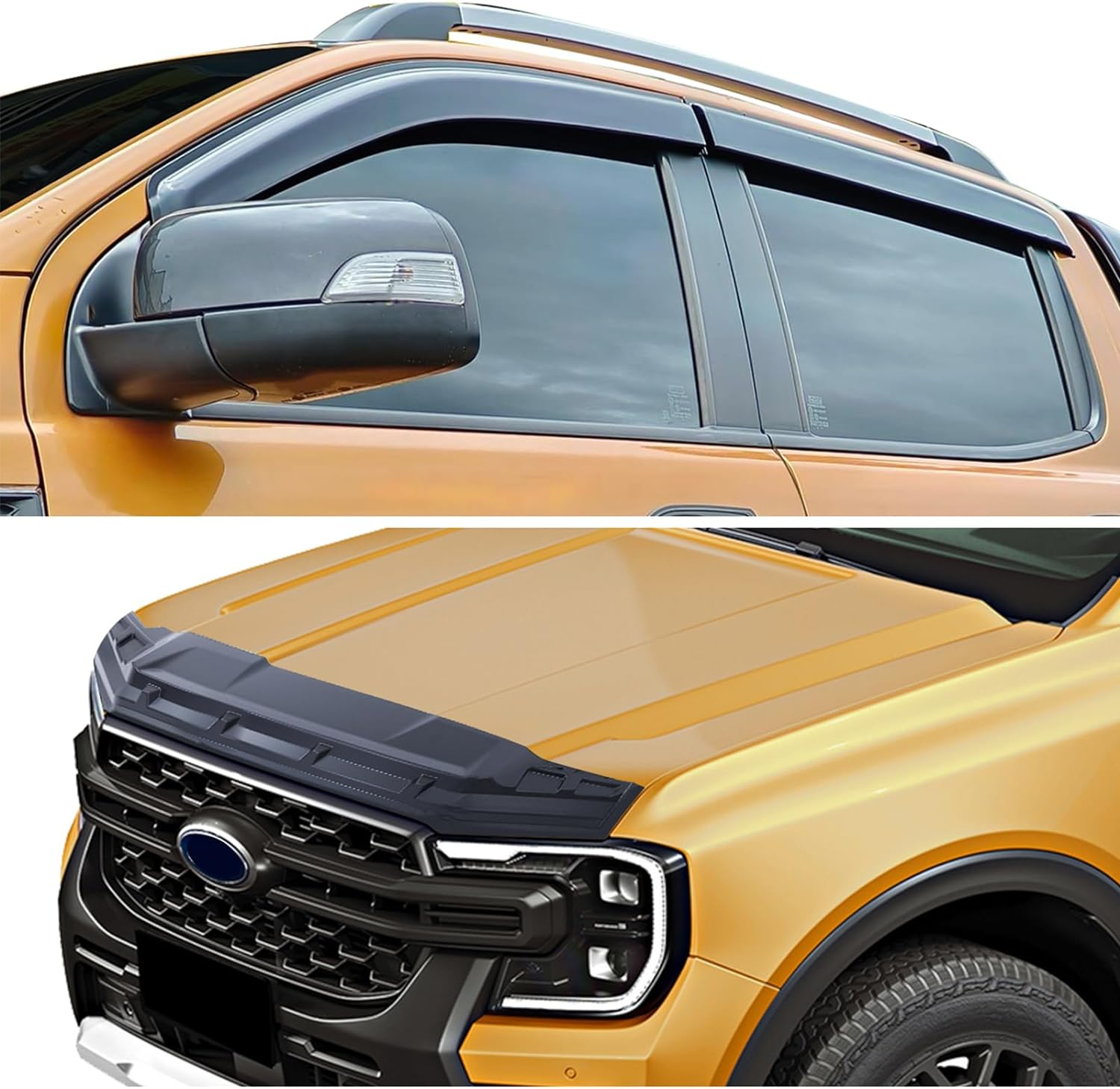 Bonnet Protector Weathershields Window Visor Set for Ford Ranger Next Gen 2022 2023 2024 2025 Accessories, Black Bonnet Protector Stone Guard Sun Rain Wind Deflector Guards image number 4