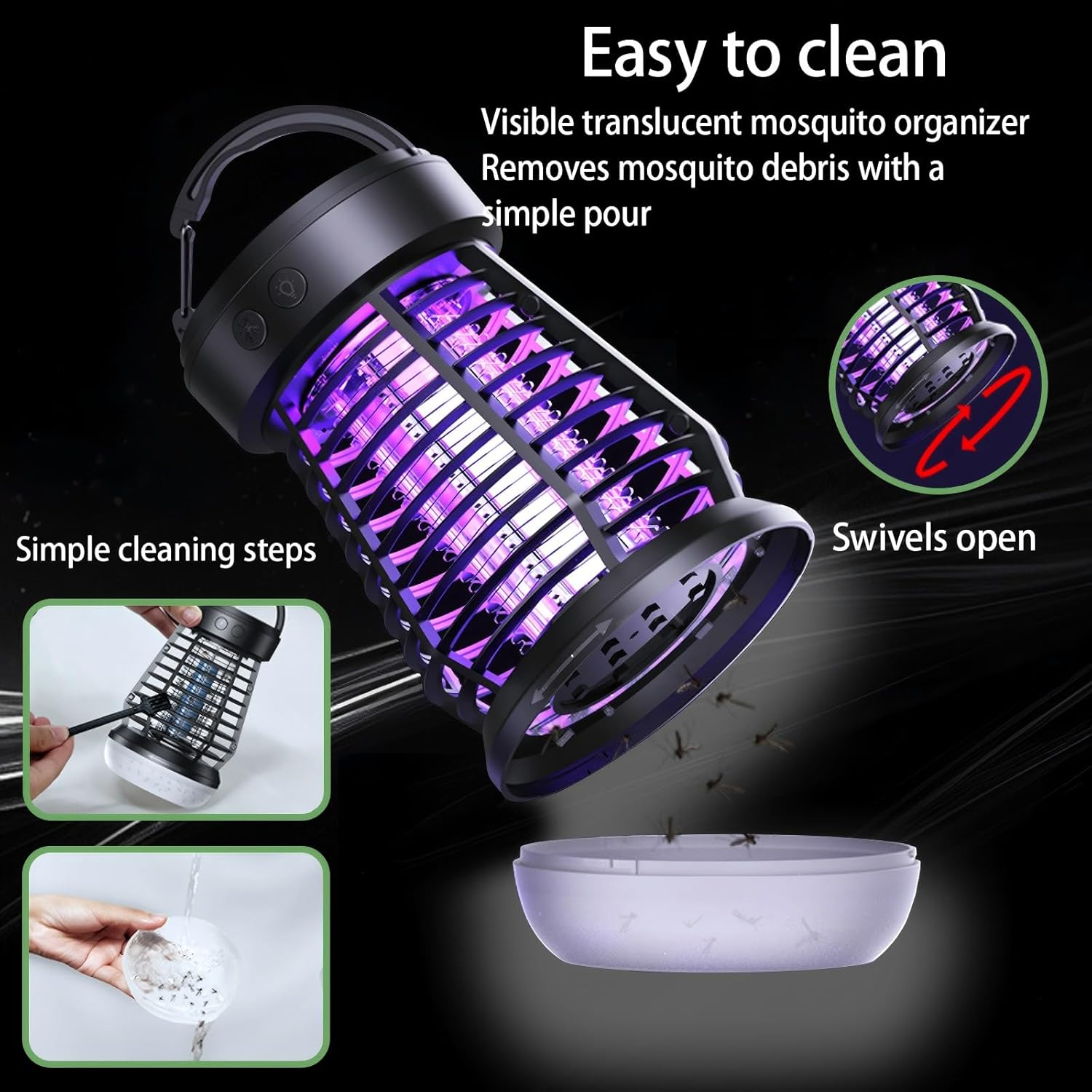 Bug Zapper Outdoor, Mosquito Zapper 2 in 1 Portable & Rechargeable Bug Zapper Outdoor with 2000Mah Battery & LED Night Light, Electric Fly Zapper for outside Camping, Patio, Backyard, Garden image number 1