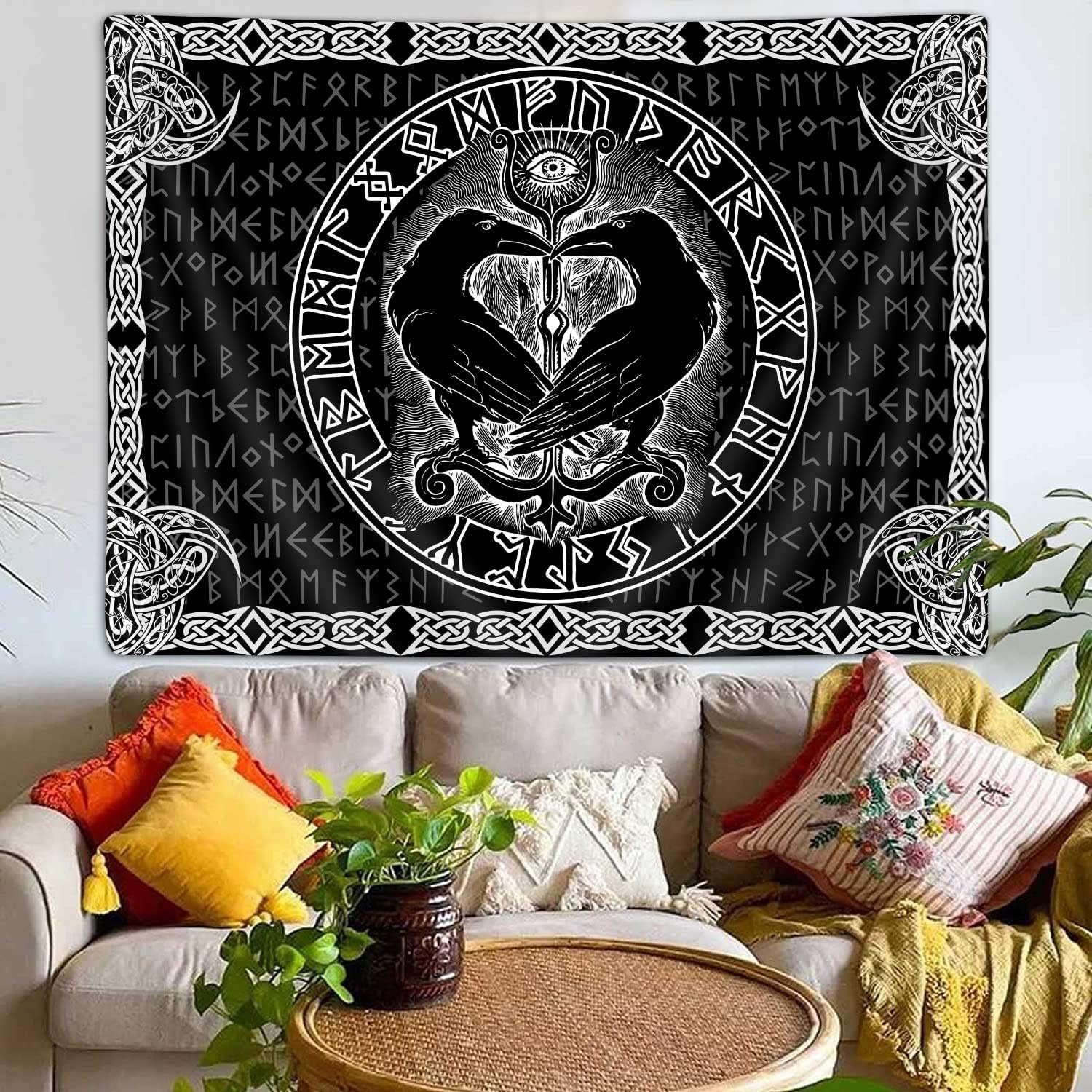 Viking Raven Decor Tapestry, Retro Viking Norse Greek Mythology Celtic Tapestry Wall Hanging for Men Bedroom, Vintage Renaissance Gothic Tapestries Poster Blanket Dorm Home Decor Gifts (60X40) image number 5