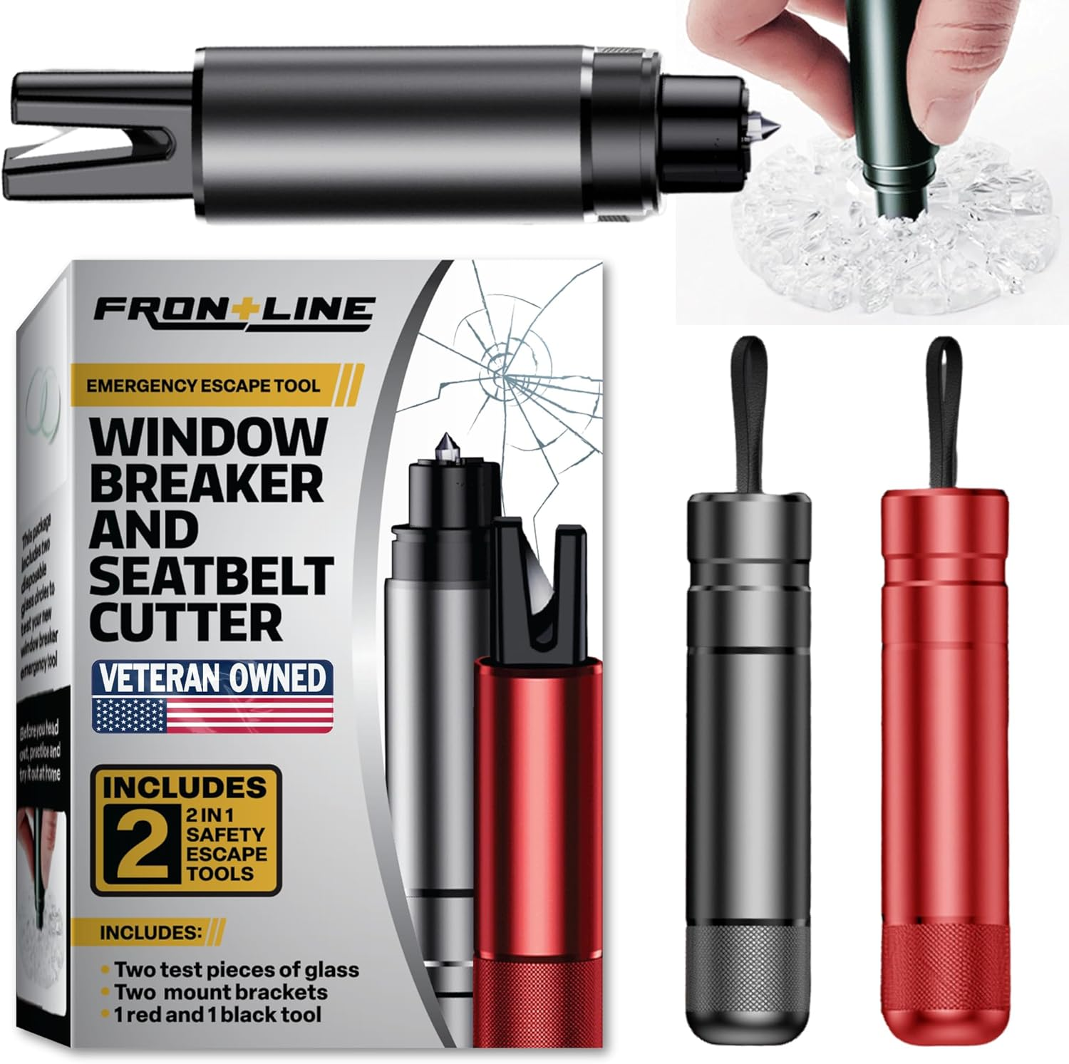 FRONTLINE Window Breaker and Seatbelt Cutter (2 Pack) Car Window Glass Breaker Safey Hammer Emergency Escape Tool Car Accessories image number 6