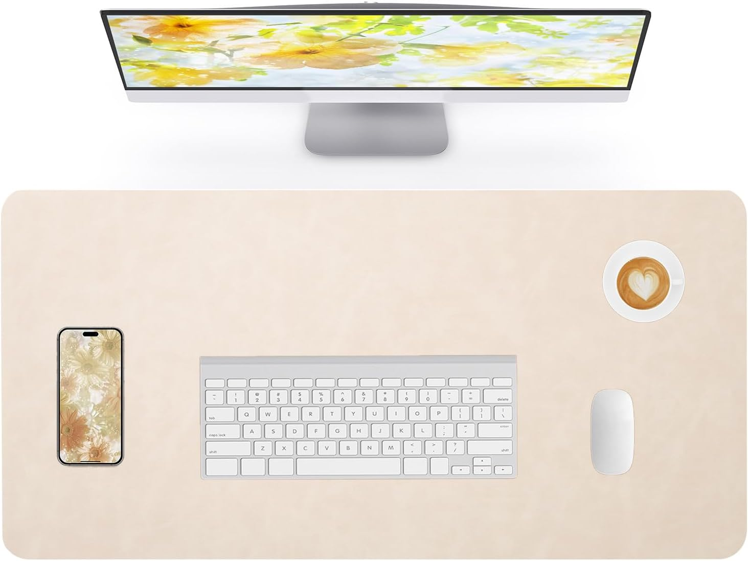 Crazy Horse Leather Desk Mat Large Mouse Pad Laptop Computer Desk Pad Protector Non-Slip Waterproof Table Blotter Desktop Writing Pad for Office and Home (Beige, 80X40Cm) image number 5