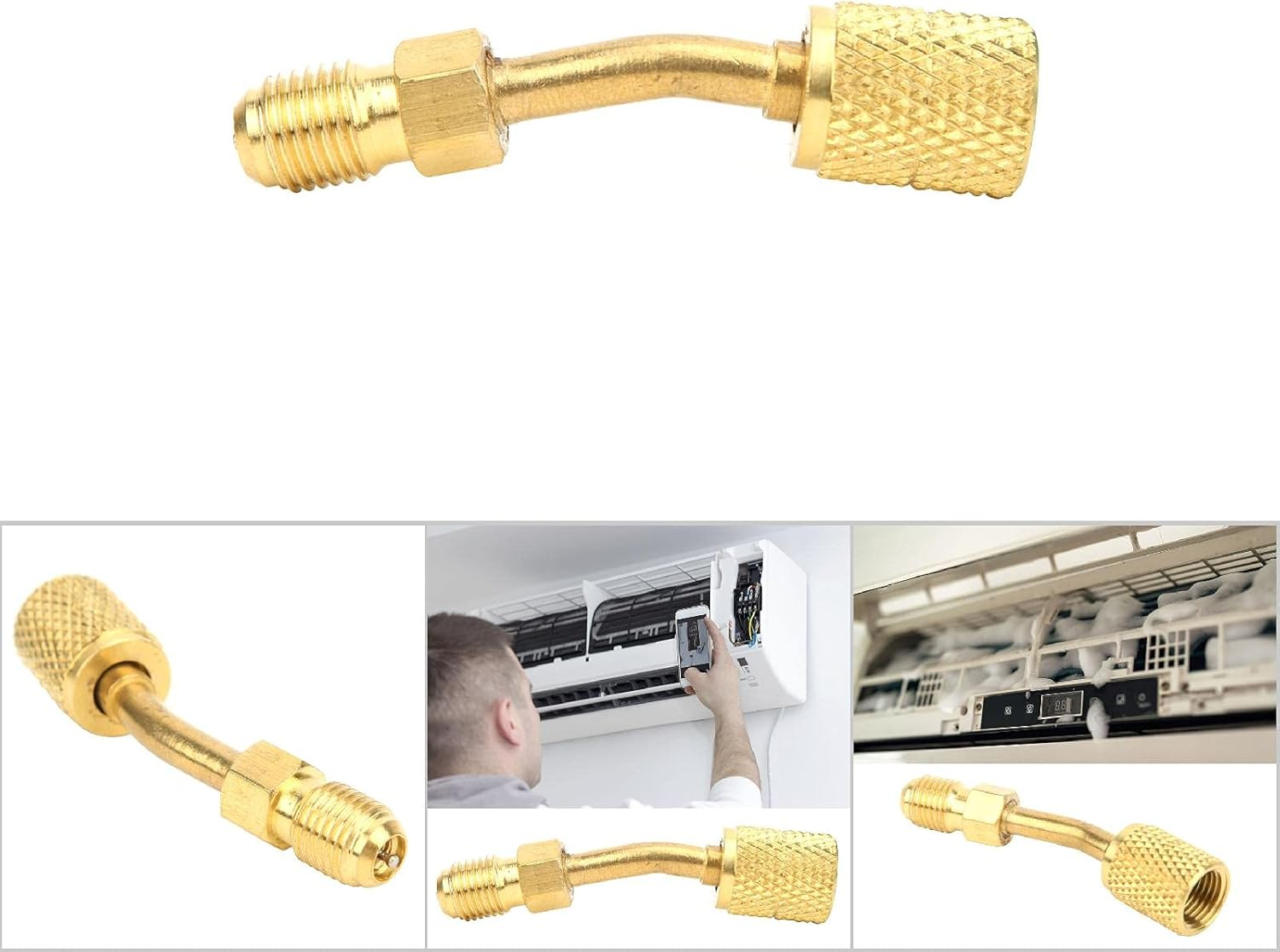 R410A Precision Brass 1/4Inch Male SAE to 5/16Inch Female SAE Adapter Vacuum Pump Split System, Stable Performance, for HVAC Technicians (AD87-45) image number 3